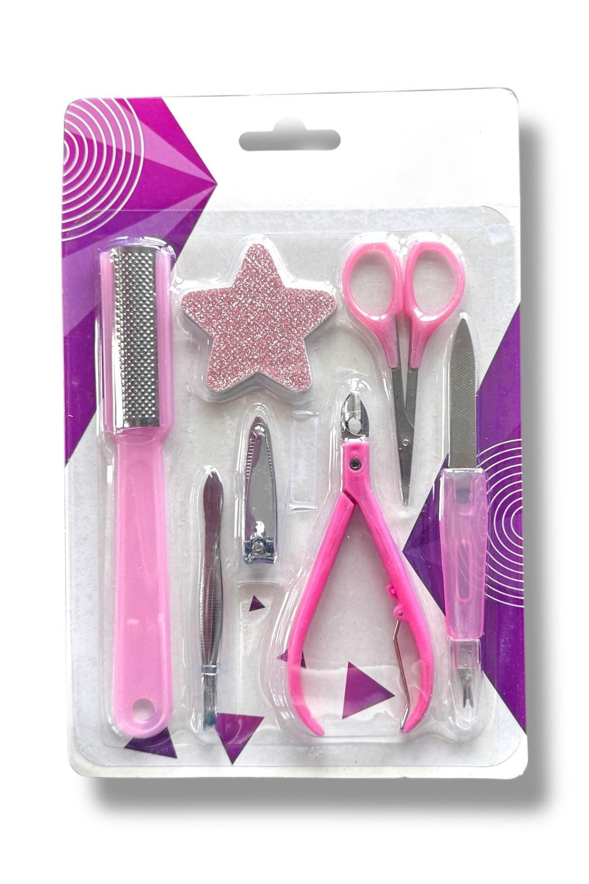 TAKIŞTIR Pembe Renk 7 Parça Manikür/ Pedikür Törpü Set