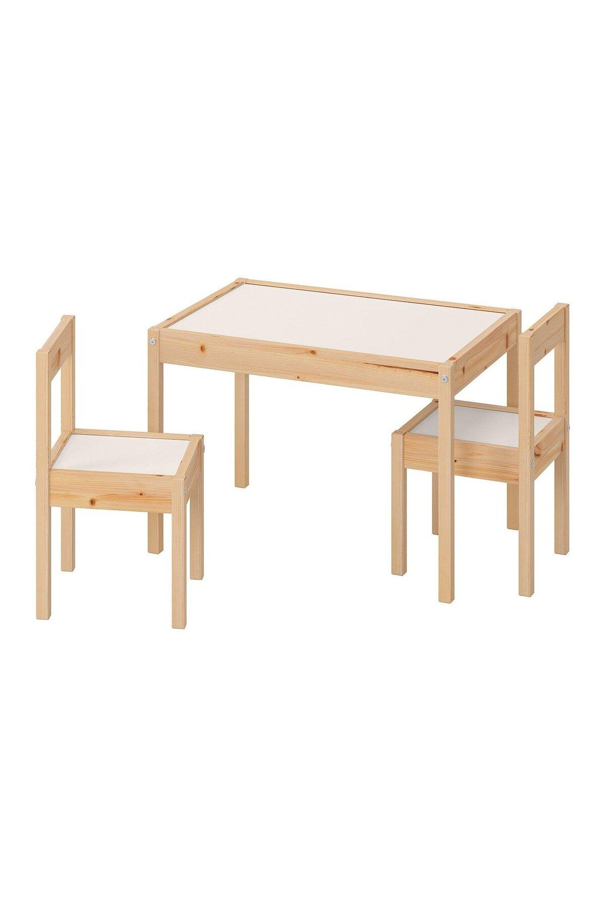 IKEA Latt Çocuk Masa Seti Beyaz-Çam 3 Parça