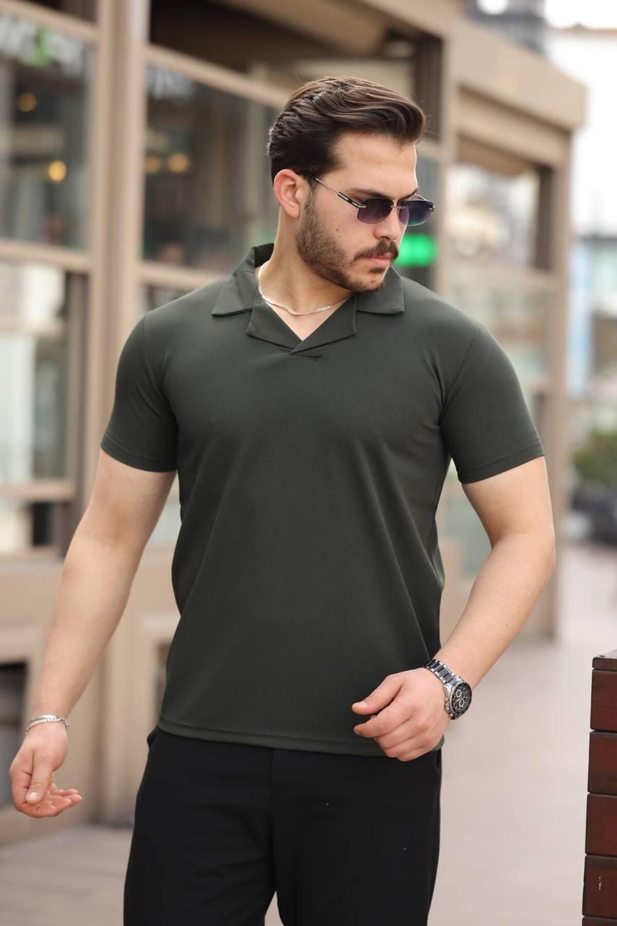 JACK CAPRİO Erkek Hemşir Yaka Likralı Regular Kalıp Polyamid Kumaş T-shirt
