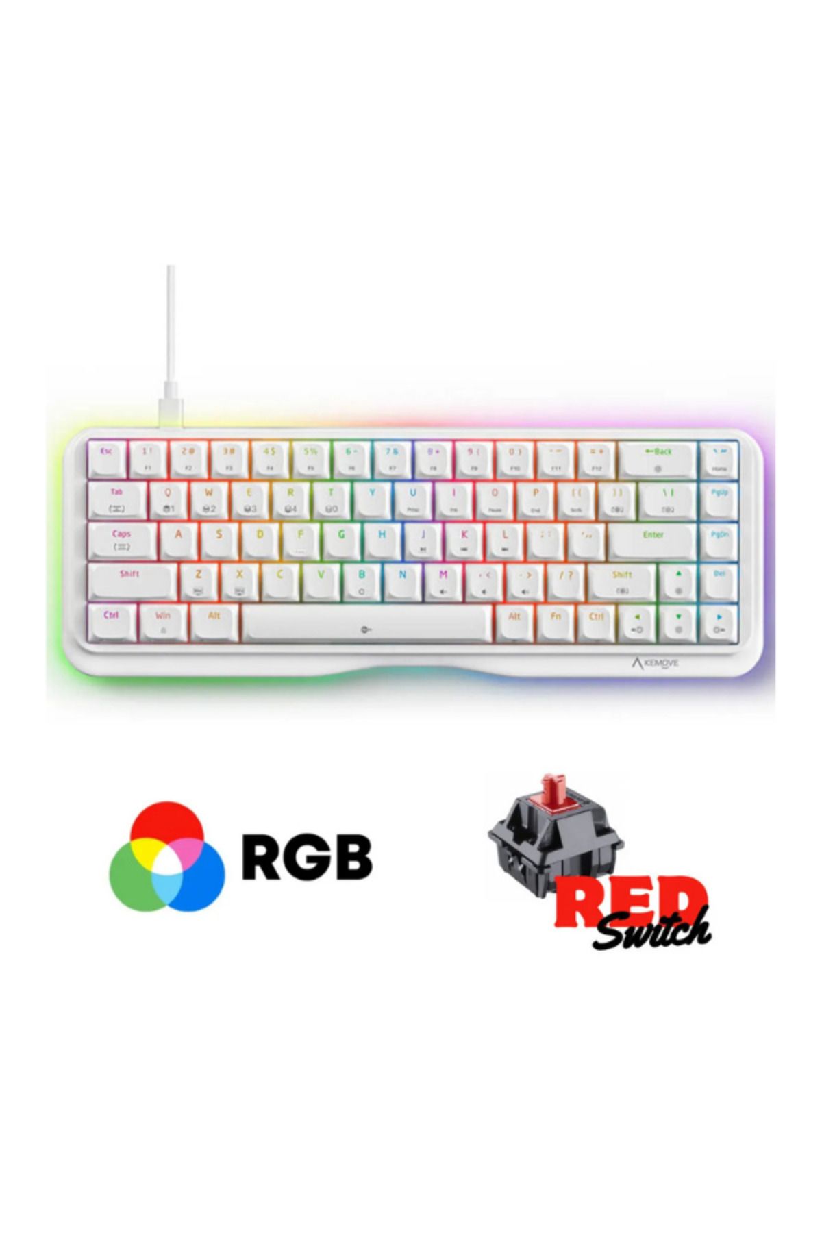 Hietech K68se %65 Sade Tasarım Usb Beyaz Mekanik Red Switch Gaming Oyuncu Klavyesi Aparat Hediyeli