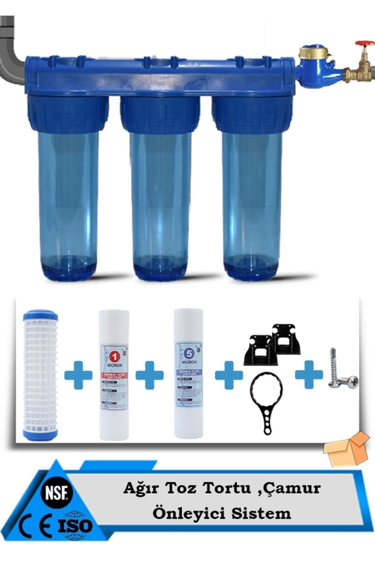 Filter Store Daire Bina Sayaç Girişi 10" Inc 3 Aşama Su Arıtma Cihazı (TORTU , ÇAMUR ÖNLEYİCİ YUMUŞATMA SİSTEMİ)