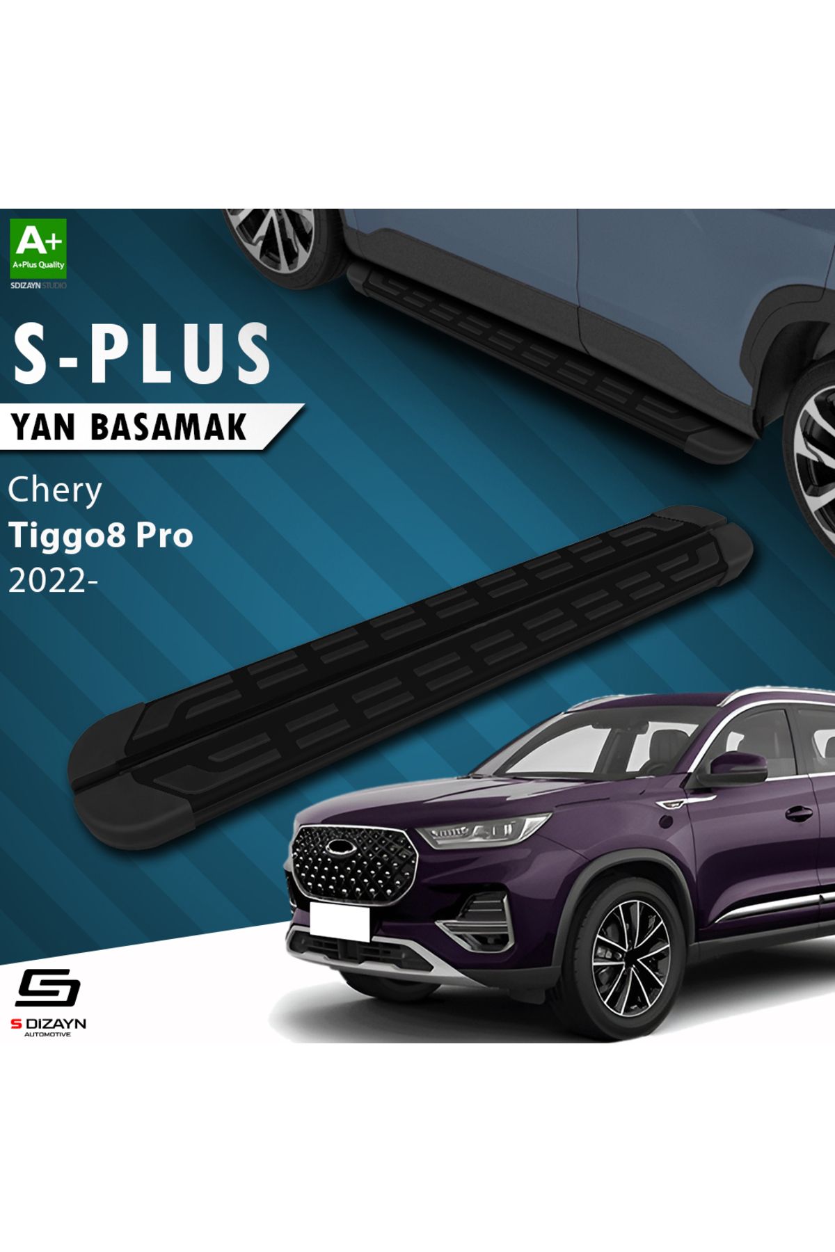 S Dizayn S-Dizayn Chery Tiggo8 Pro S-Plus Siyah Yan Basamak 183 Cm 2022 Üzeri A+ Kalite