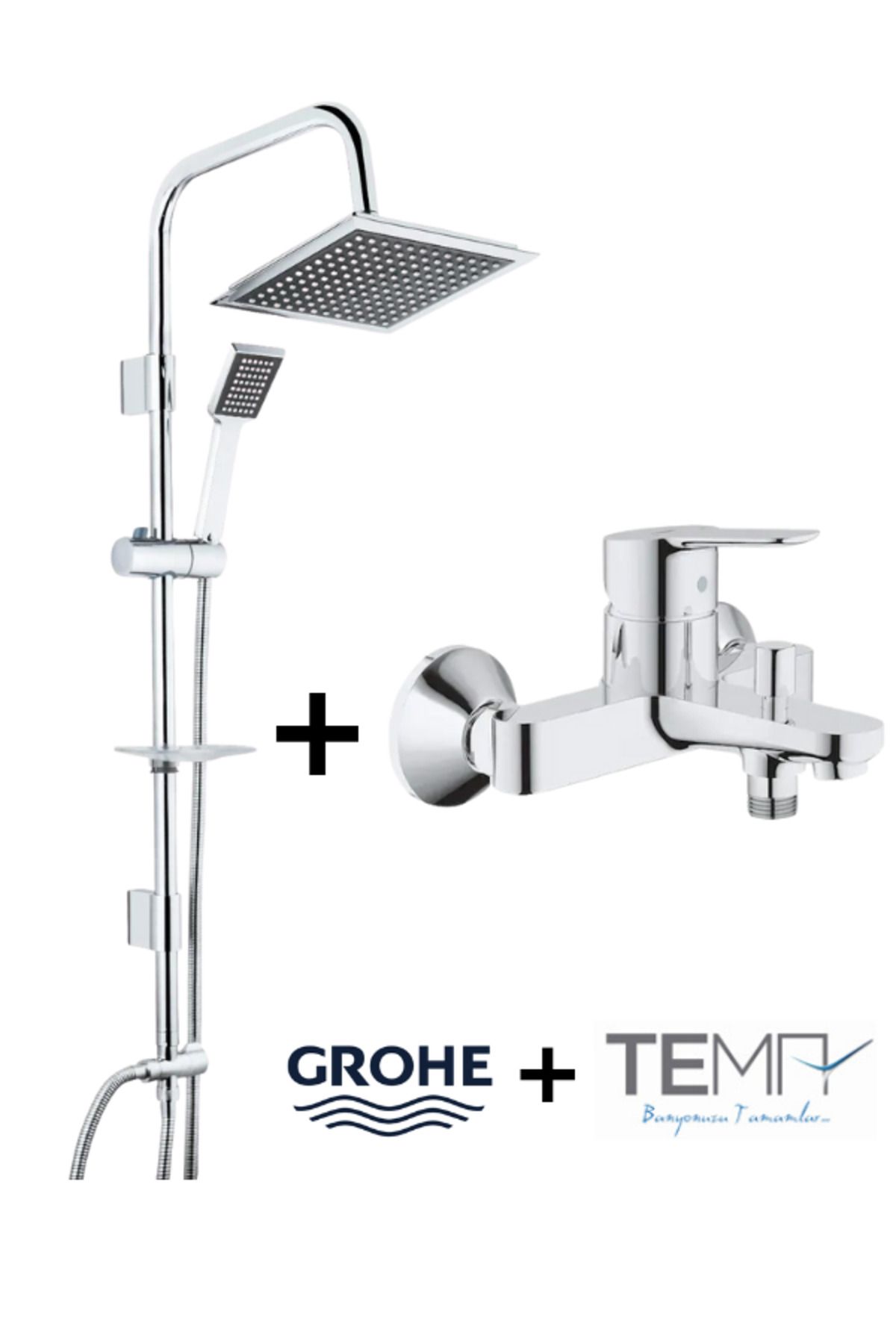 Grohe Bauedge Banyo Bataryası ve Tema Quadro Robot (Tepe) Duş Seti