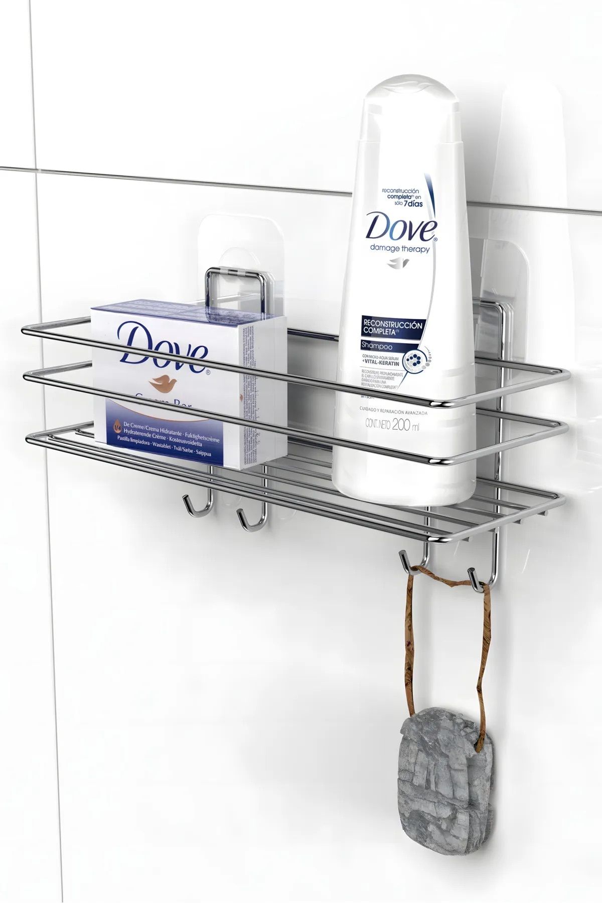 Le Touche Banyo Düzenleyici Banyo Aksesuar Şampuanlık Duşakabin Rafı Askılık Yapışkanlı 4 Kancalı