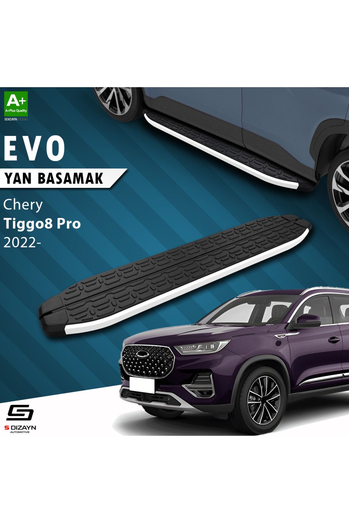 S Dizayn S-Dizayn Chery Tiggo8 Pro Evo Aluminyum Yan Basamak 183 Cm 2022 Üzeri A+ Kalite