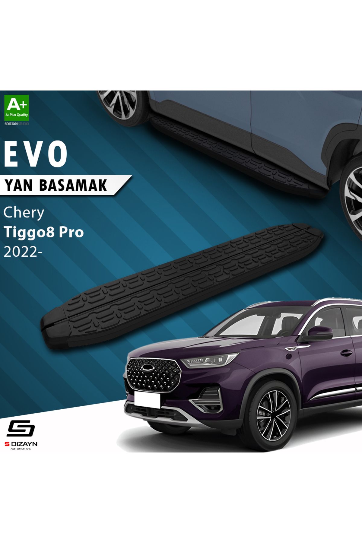 S Dizayn S-Dizayn Chery Tiggo8 Pro Evo Siyah Yan Basamak 183 Cm 2022 Üzeri A+ Kalite