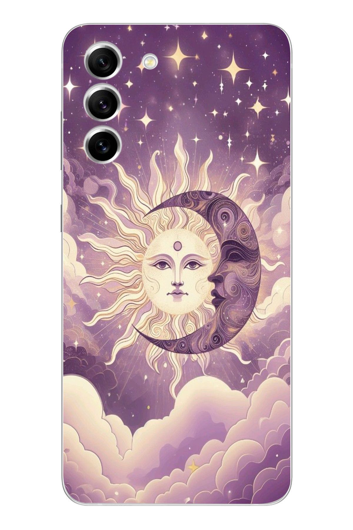 moonset Samsung Galaxy S21 Uyumlu Ay ve Güneş Tasarımlı Baskılı Şeffaf Telefon Kılıfı
