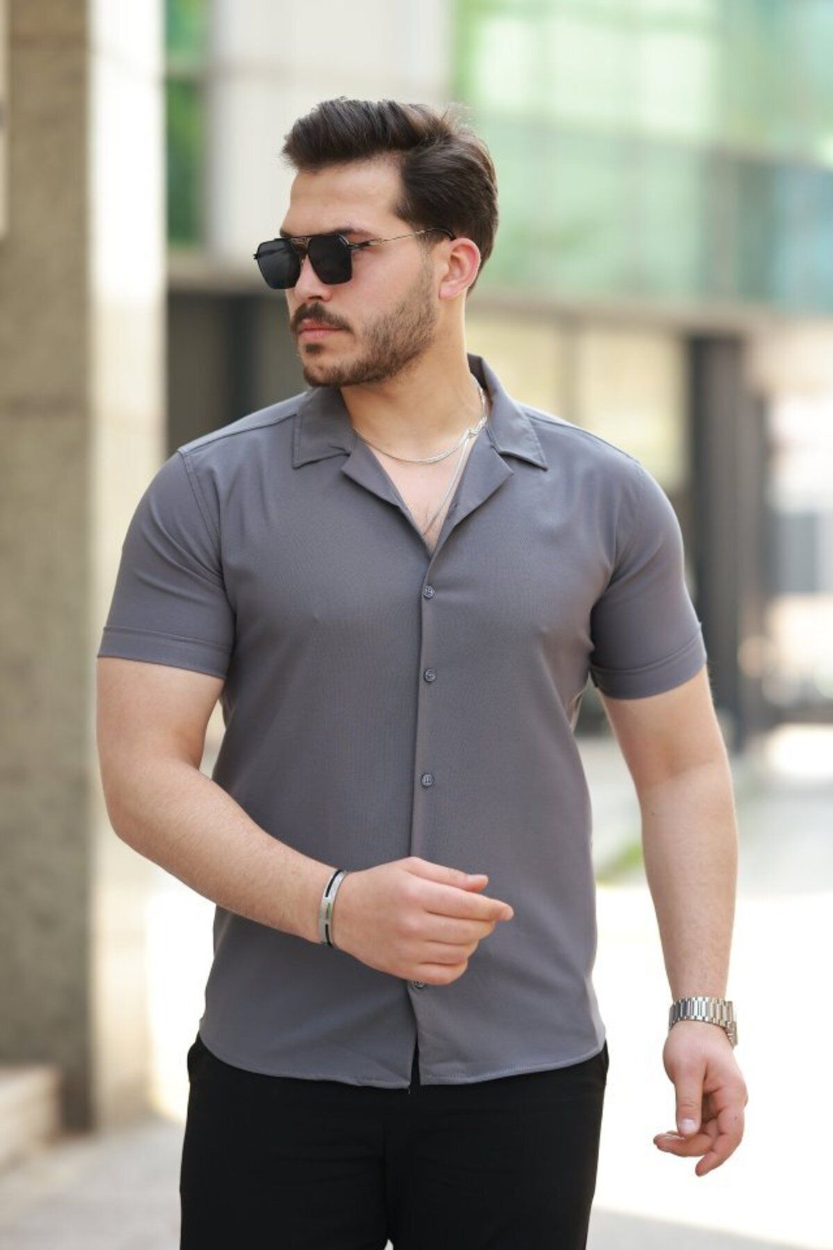 anizmir Erkek Apaj Yaka Kısa Kollu Gömlek