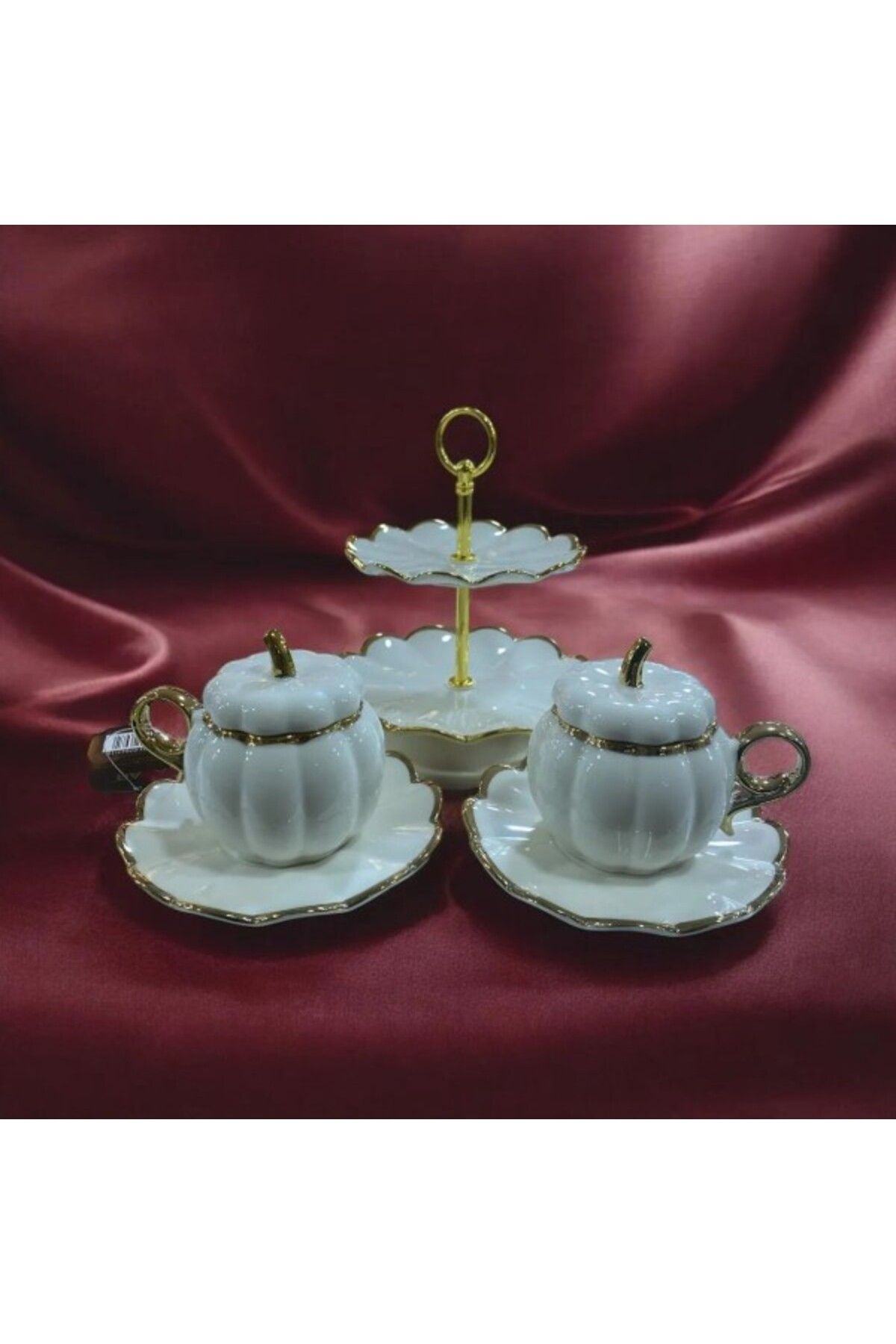 ACAR 7647 Betty 2 Li Standlı Mini Pasta Set & Fincan Takımı Gold