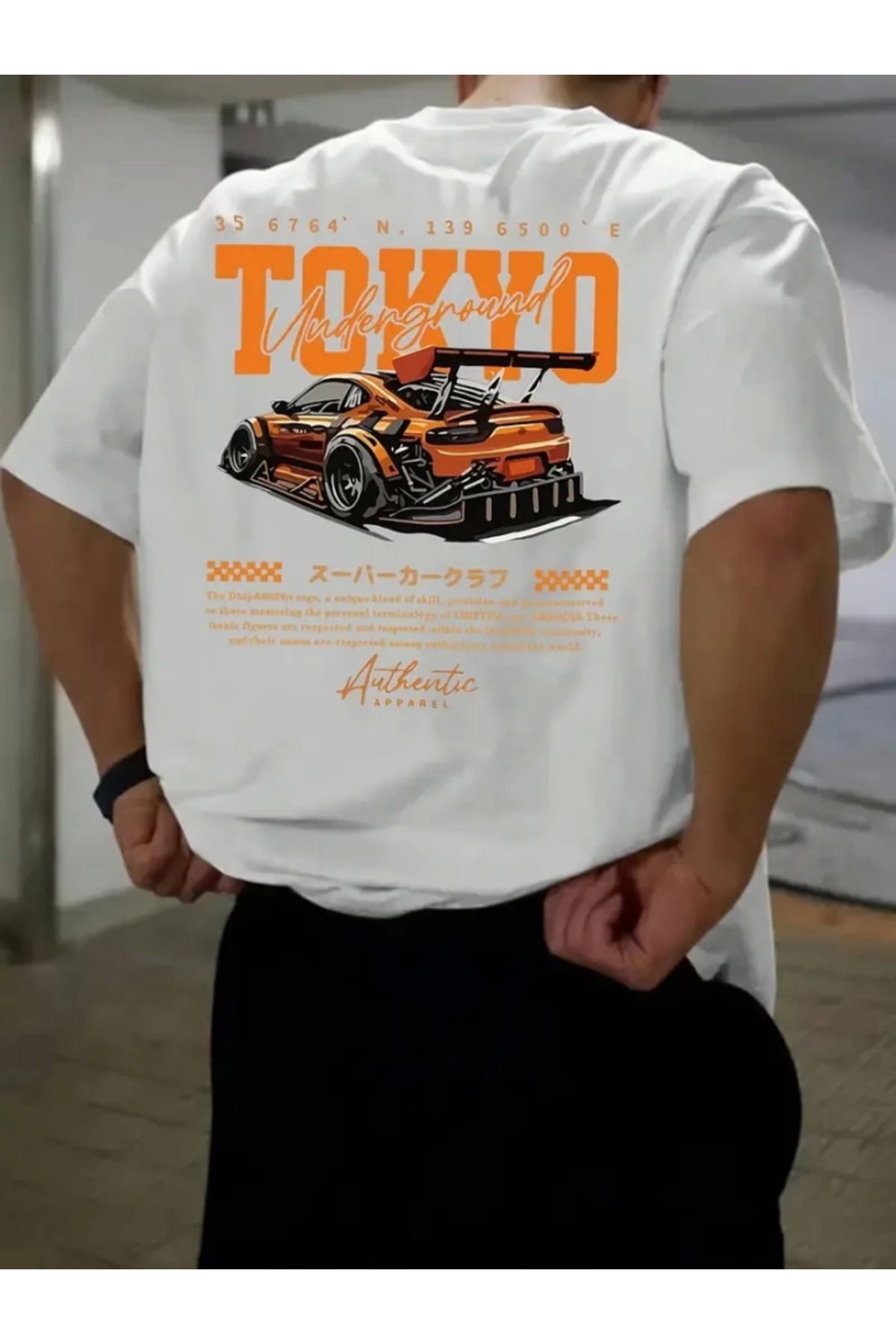 anizmir Baskılı Oversize Bisiklet Yaka T-shirt - Beyaz