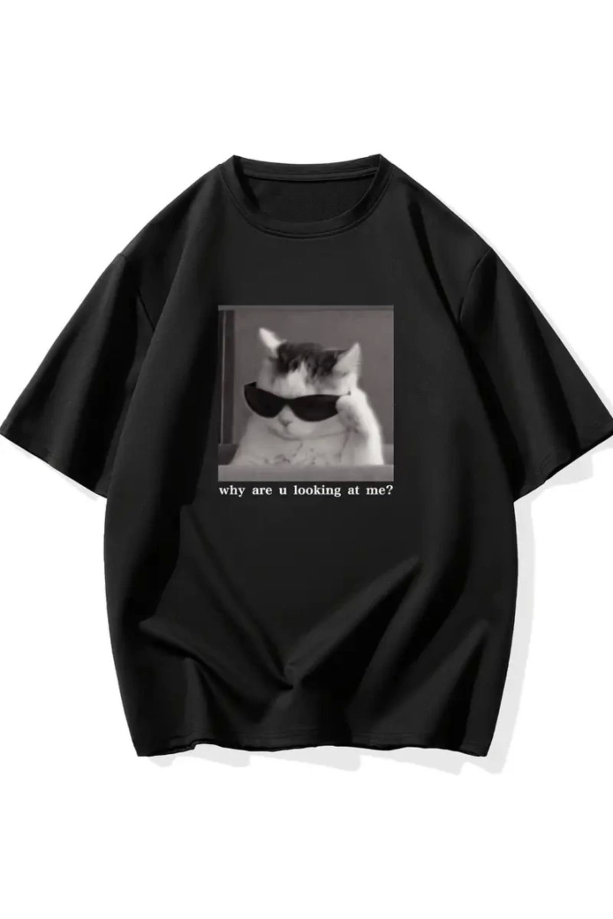 anizmir Baskılı Oversize Bisiklet Yaka T-shirt - Siyah