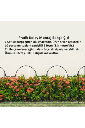 decorelax BAHÇE ÇİTİ 33CM MODEL - 2 SİYAH HOBİ BAHÇESİ, ÇİÇEK, SEBZE, MİNİ BAHÇE