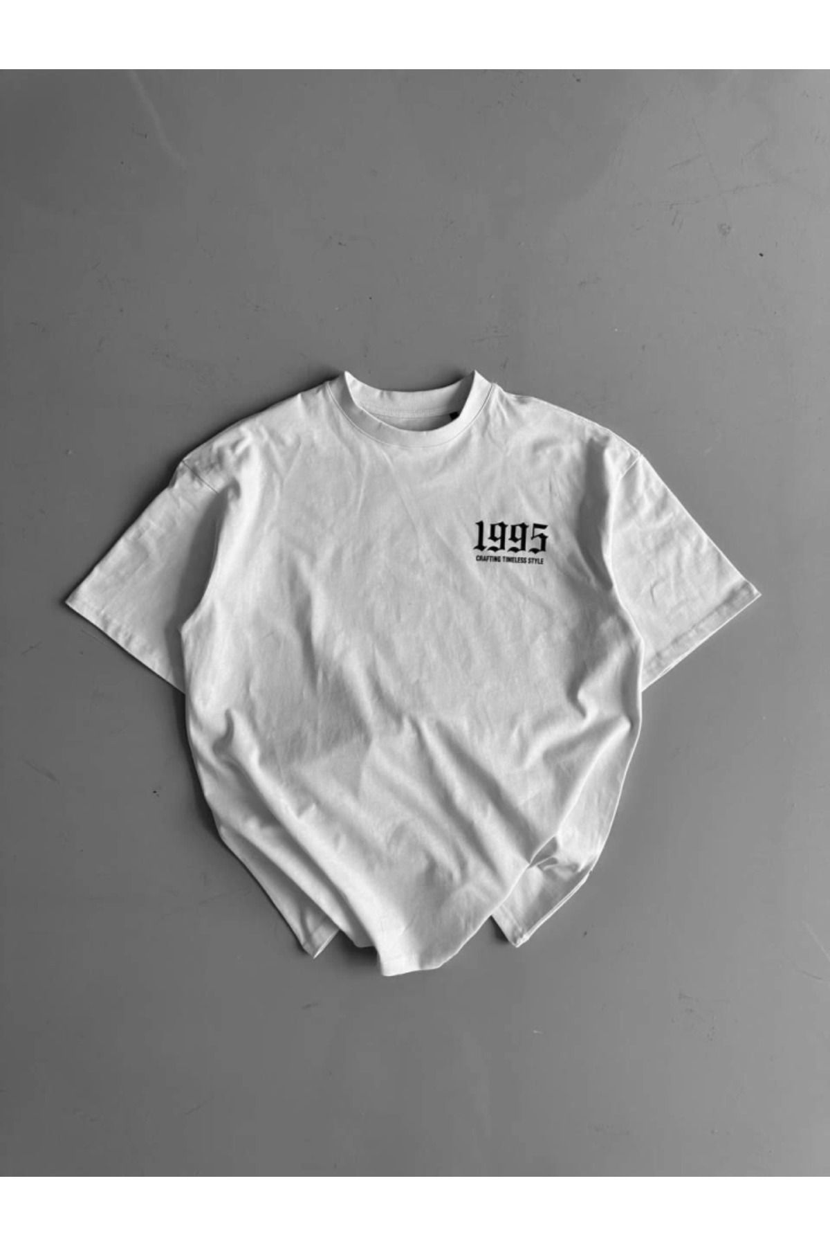 anizmir Baskılı Oversize Bisiklet Yaka T-shirt - Beyaz