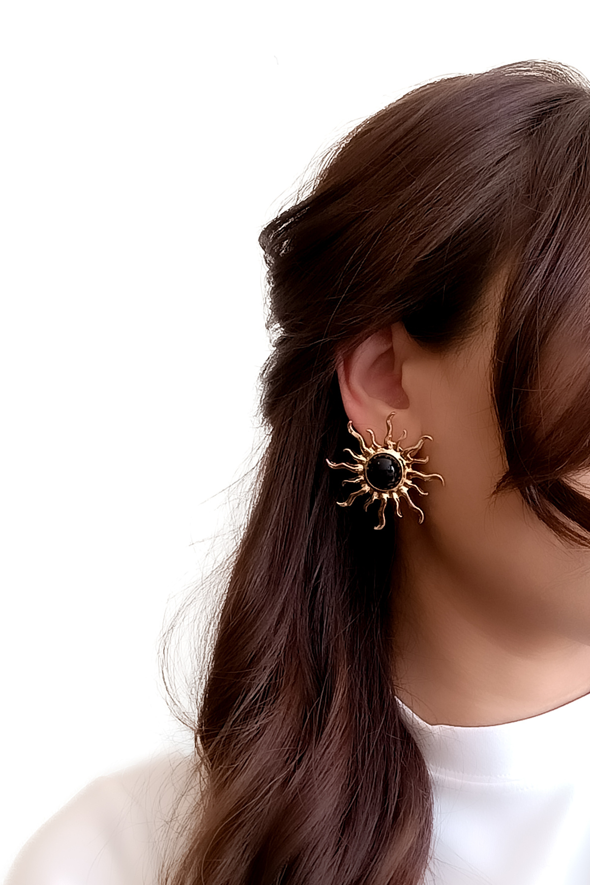 COSİTA-Sun Figure Gold Steel Earrings Black 3