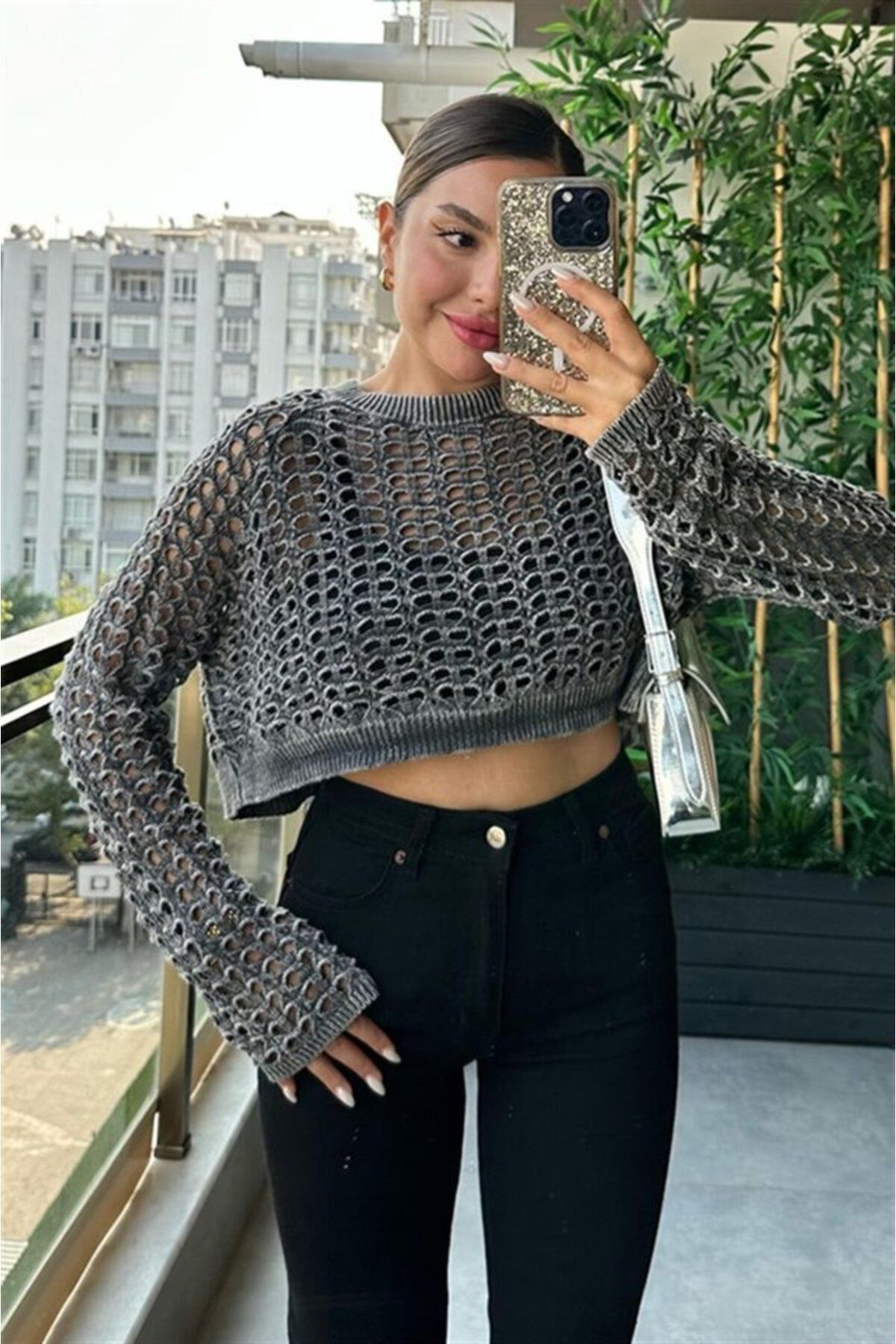 anizmir 3958 TRİKO FİLE BOLERO-ANTRASİT