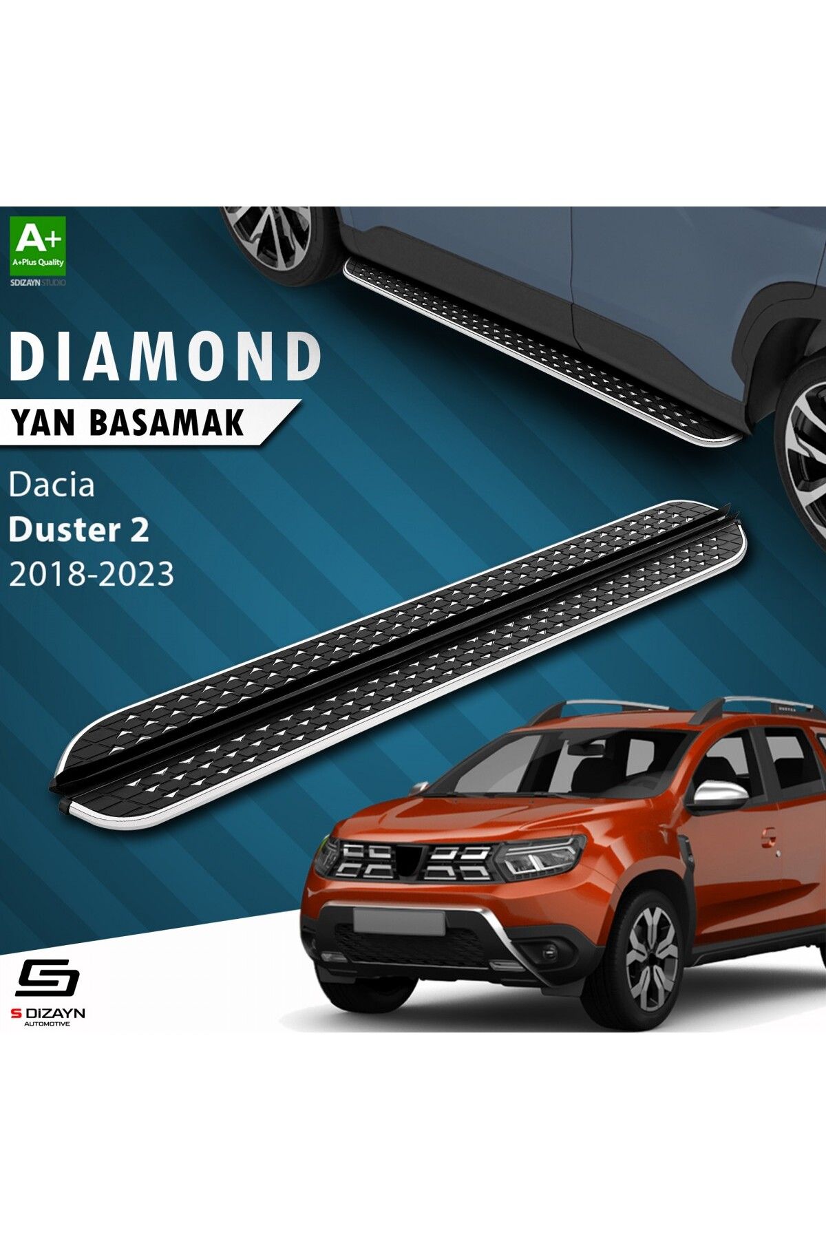 S Dizayn S-Dizayn Dacia Duster 2 Diamond Krom Yan Basamak 173 Cm 2018-2023 A+ Kalite