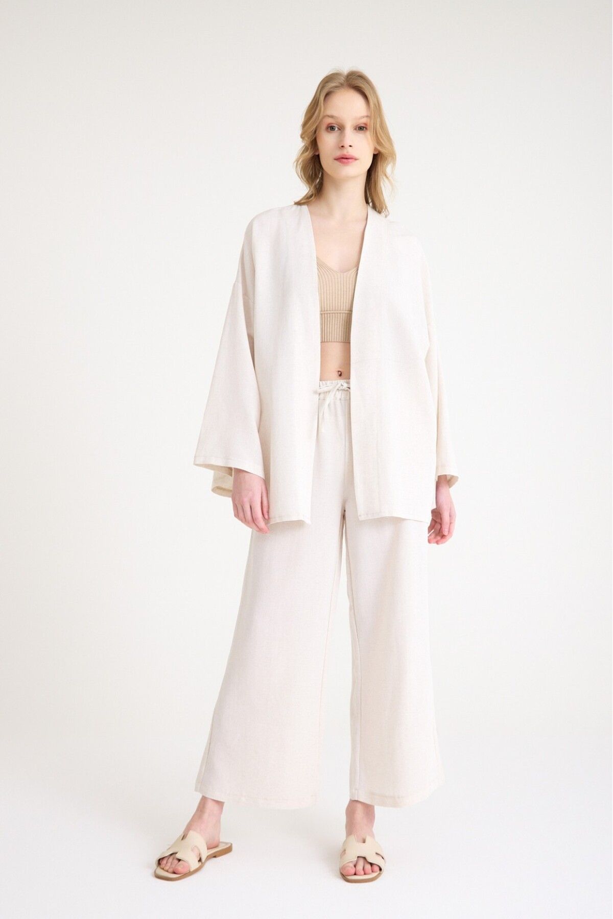 Barbora Keten Kadın Salaş Kimono İkili Takim