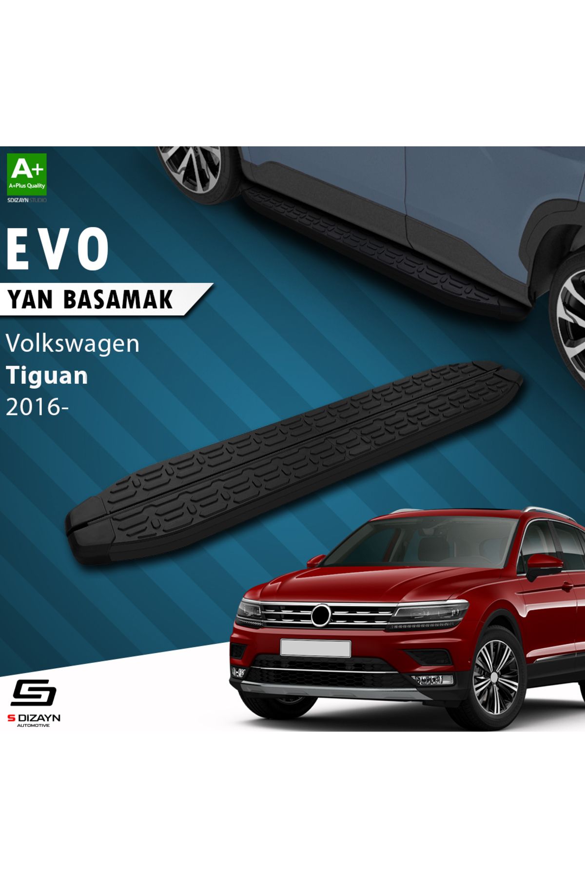 S Dizayn S-Dizayn VW Tiguan 2 Evo Siyah Yan Basamak 173 Cm 2016-2024 A+ Kalite