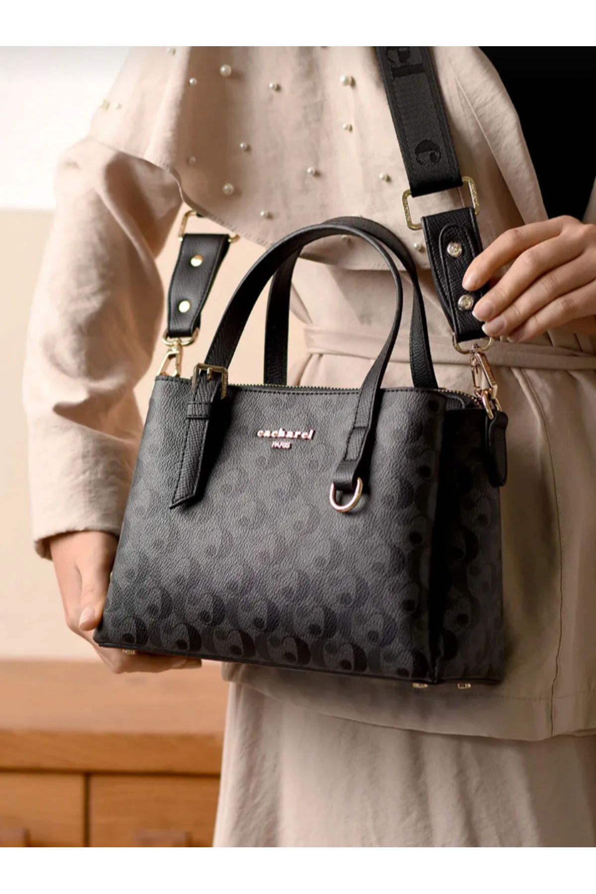 eflanmoda Caccarel paris 3 bölmeli kadın el ve omuz çantası