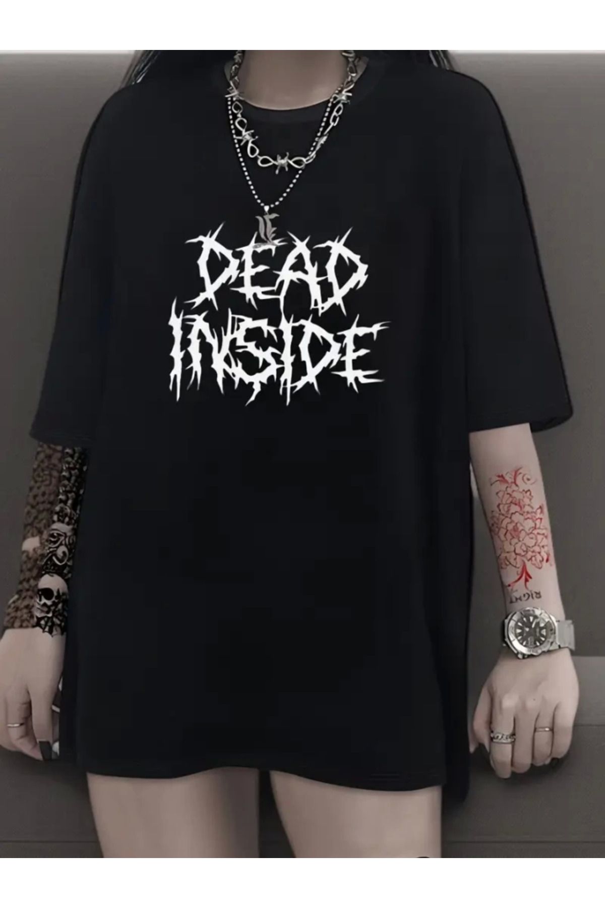anizmir Baskılı Oversize Bisiklet Yaka T-shirt - Siyah