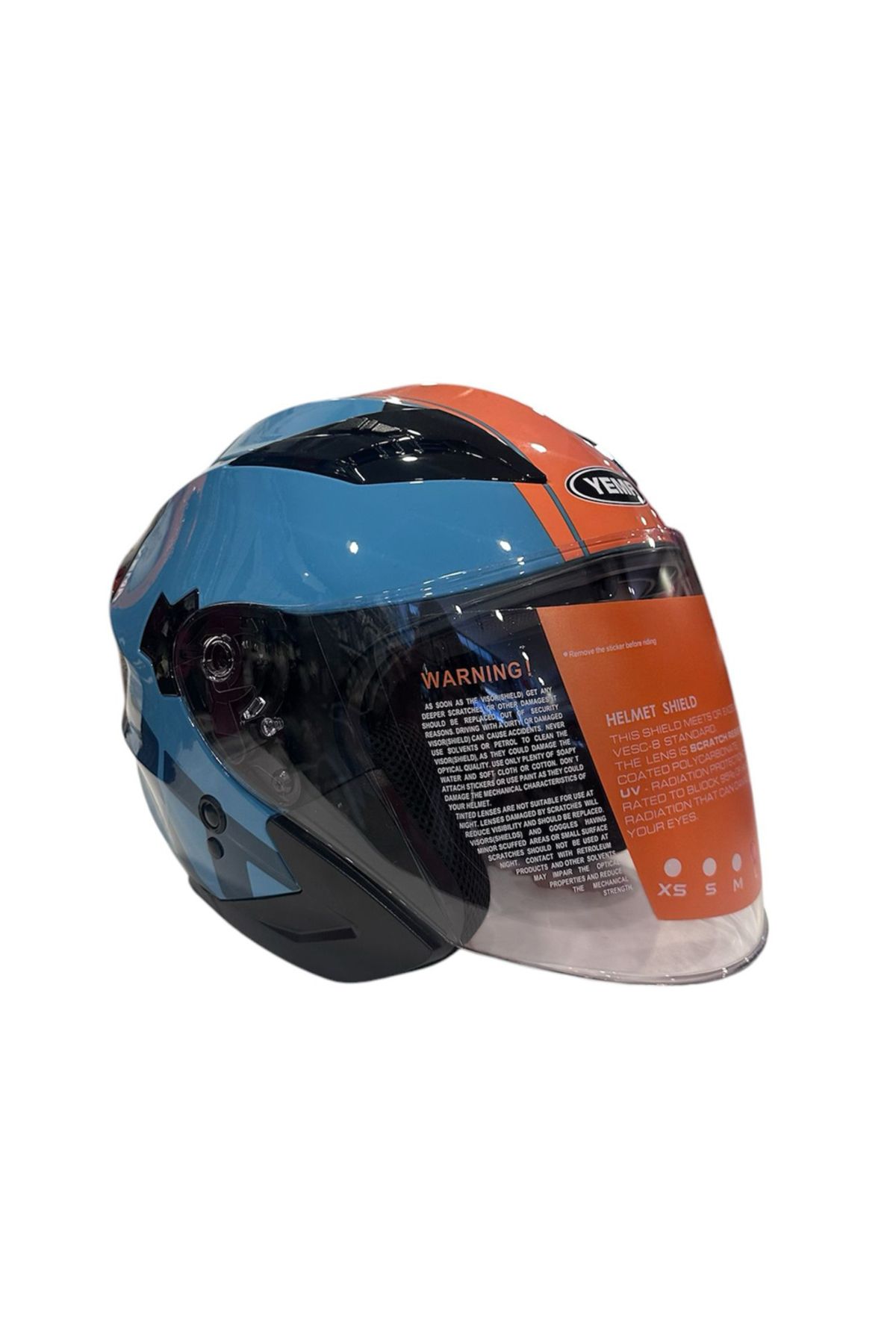 YEMA 627 Turquoise Orange Lux Güneş Vizörlü Yarım Motosiklet Kaskı