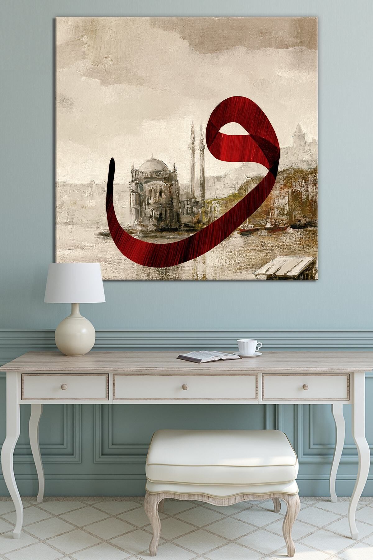 Morfil Sanat Atölyesi Ortaköy Camii Istanbul Ve Vav Yağlıboya Efektli Dekoratif Kanvas Tablo (9 Farklı Ölçü)