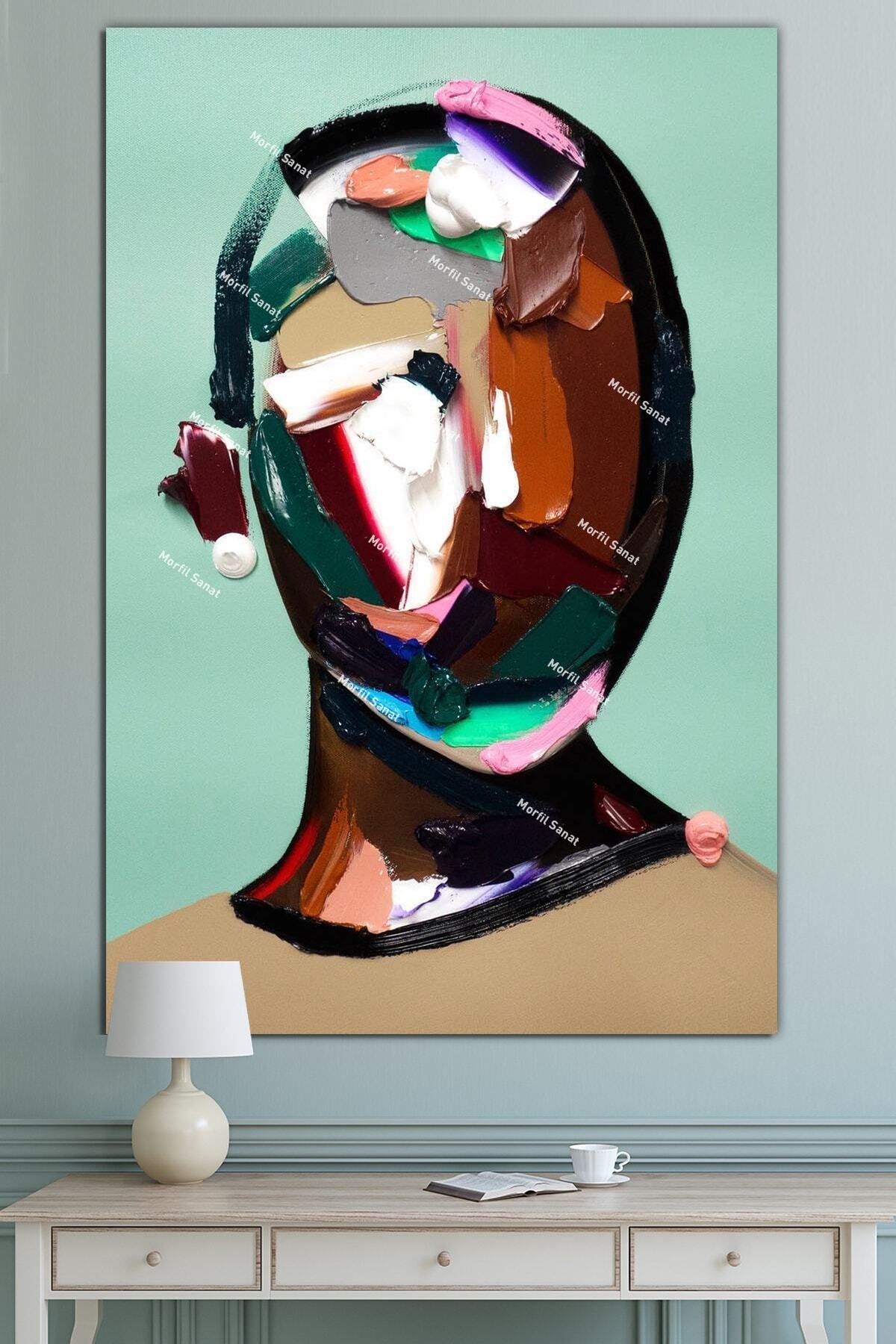 Morfil Sanat Atölyesi Yüzler Fırça Darbeli Görünümlü Soyut Modern Sanat Kanvas Tablo