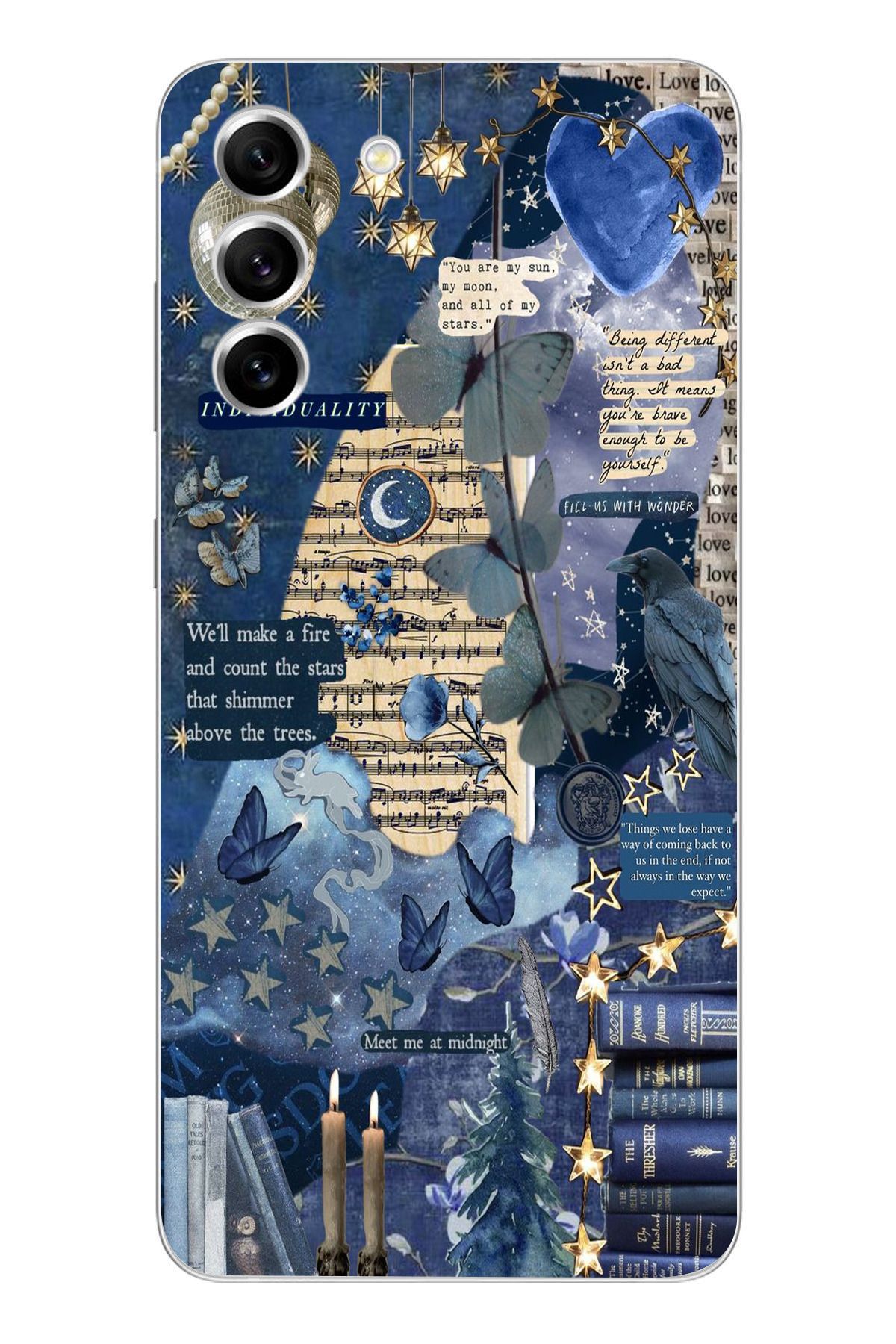 moonset Samsung Galaxy S21 Uyumlu Kolaj Tasarımlı Baskılı Şeffaf Telefon Kılıfı
