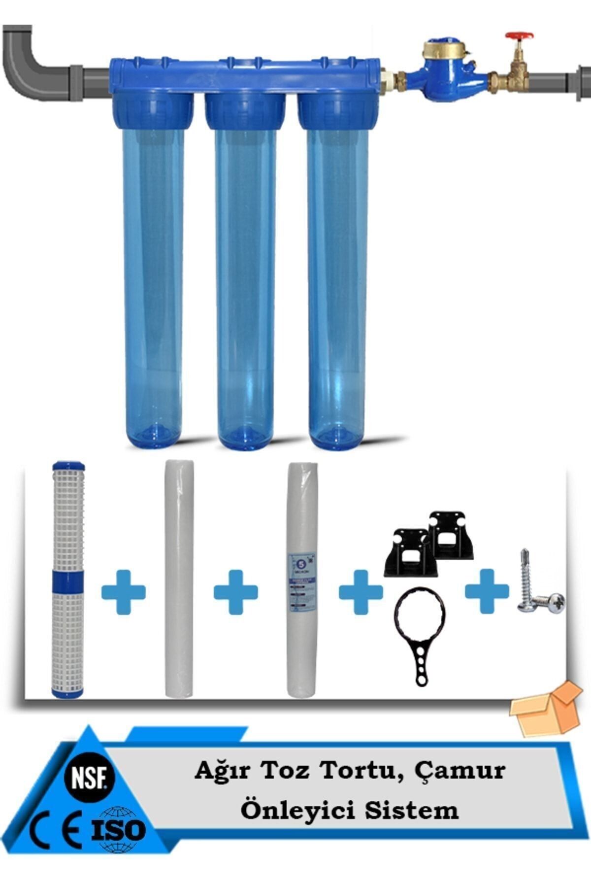 Filter Store Daire Bina Sayaç Girişi 20" Inc 3 Aşama Su Arıtma (TORTU , ÇAMUR ÖNLEYİCİ YUMUŞATMA SİSTEMİ)
