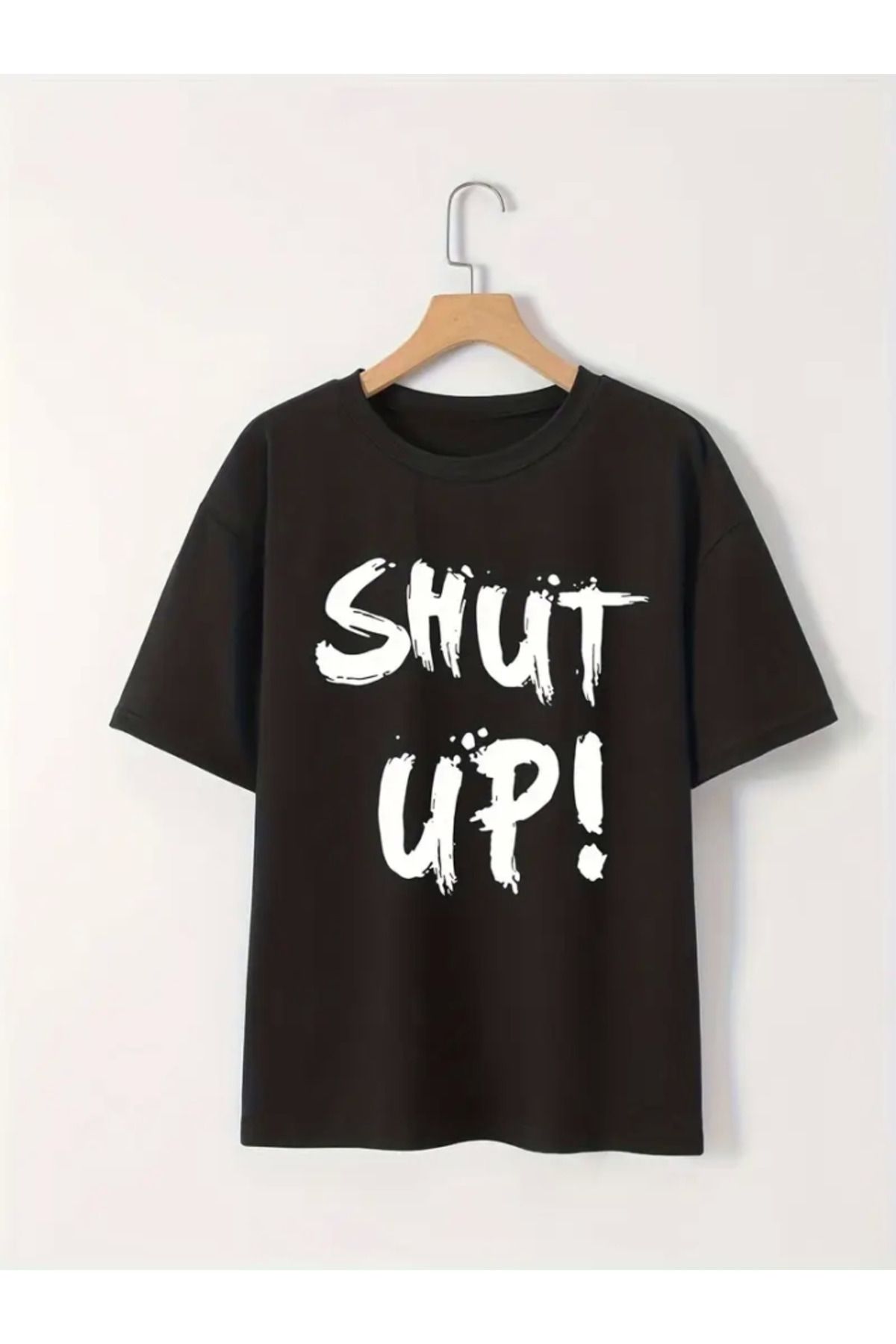 anizmir Baskılı Oversize Bisiklet Yaka T-shirt - Siyah