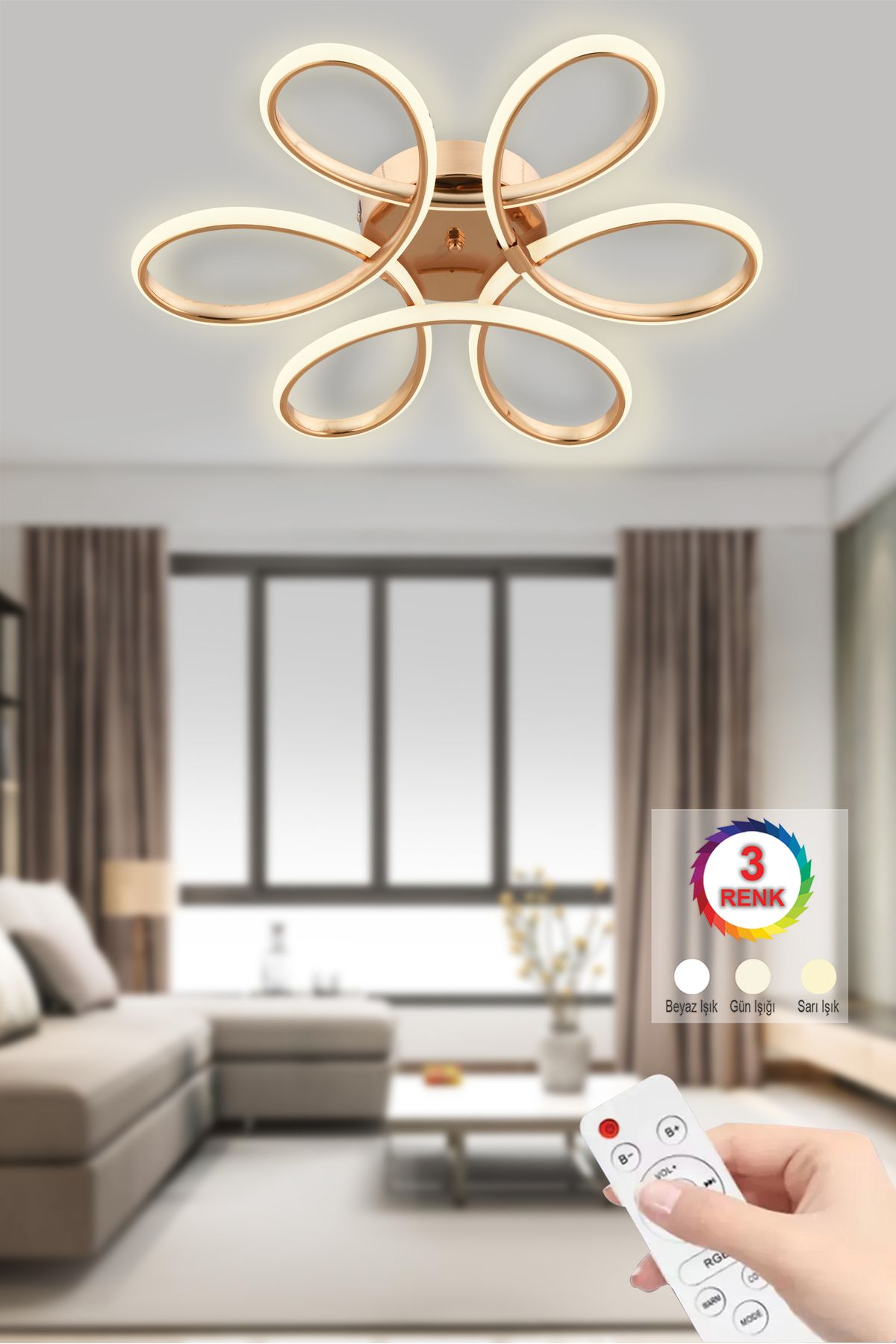 İstanbul Avize İstanbul Avize Plafonyer Tavan Gold Megie Kumandalı 3 Renk Ledli Modern lüx Kristal Taşlı Led Avize