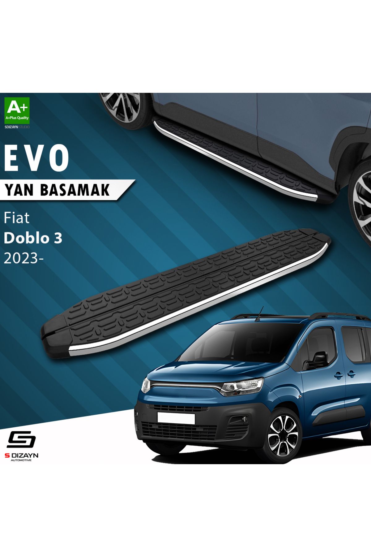 S Dizayn S-Dizayn Fiat Doblo 3 Uzun Şase Evo Krom Yan Basamak 213 Cm 2023 Üzeri A+ Kalite