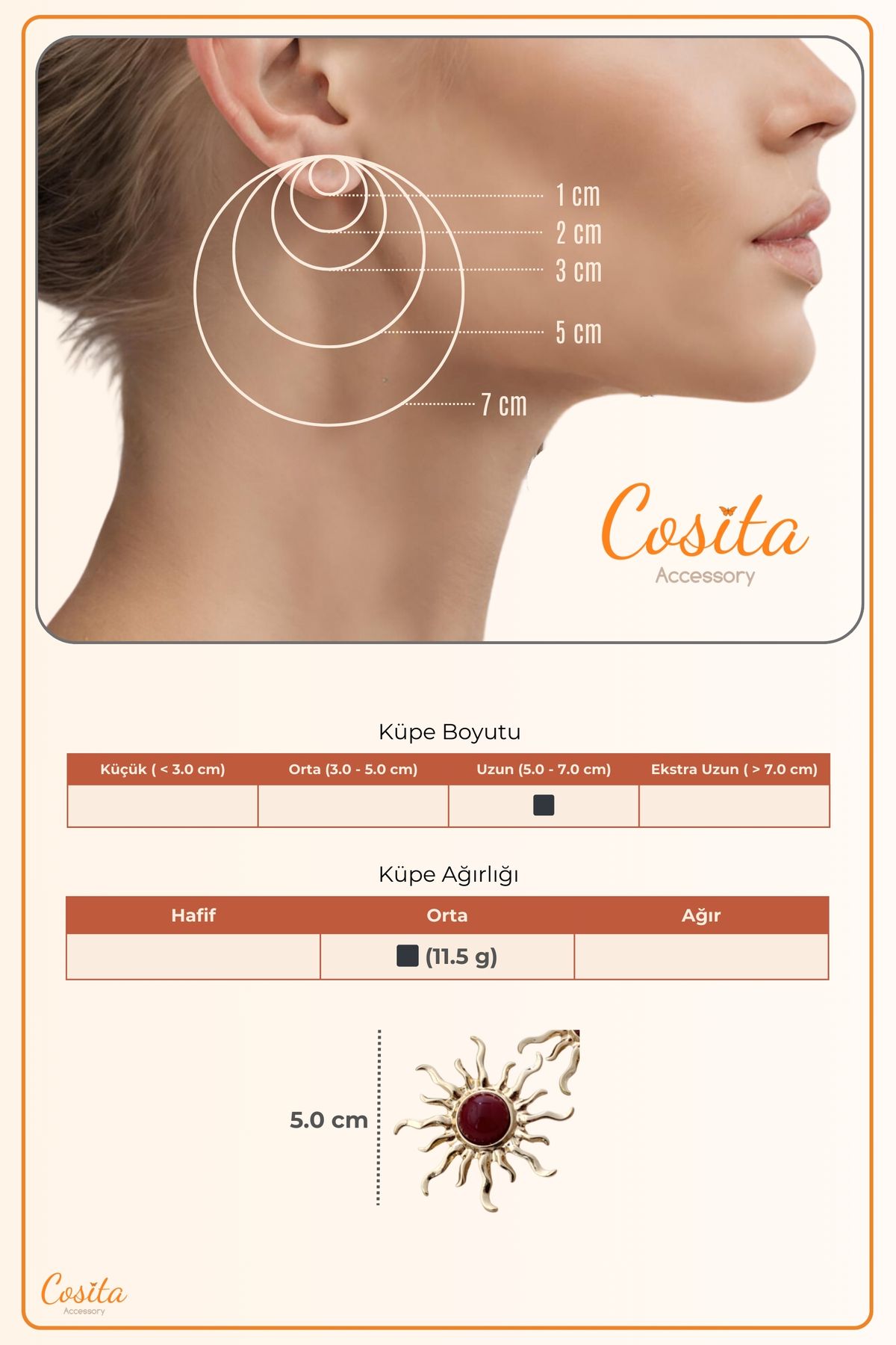 COSİTA-أقراط من الفولاذ الذهبي على شكل شمس باللون الأبيض 5