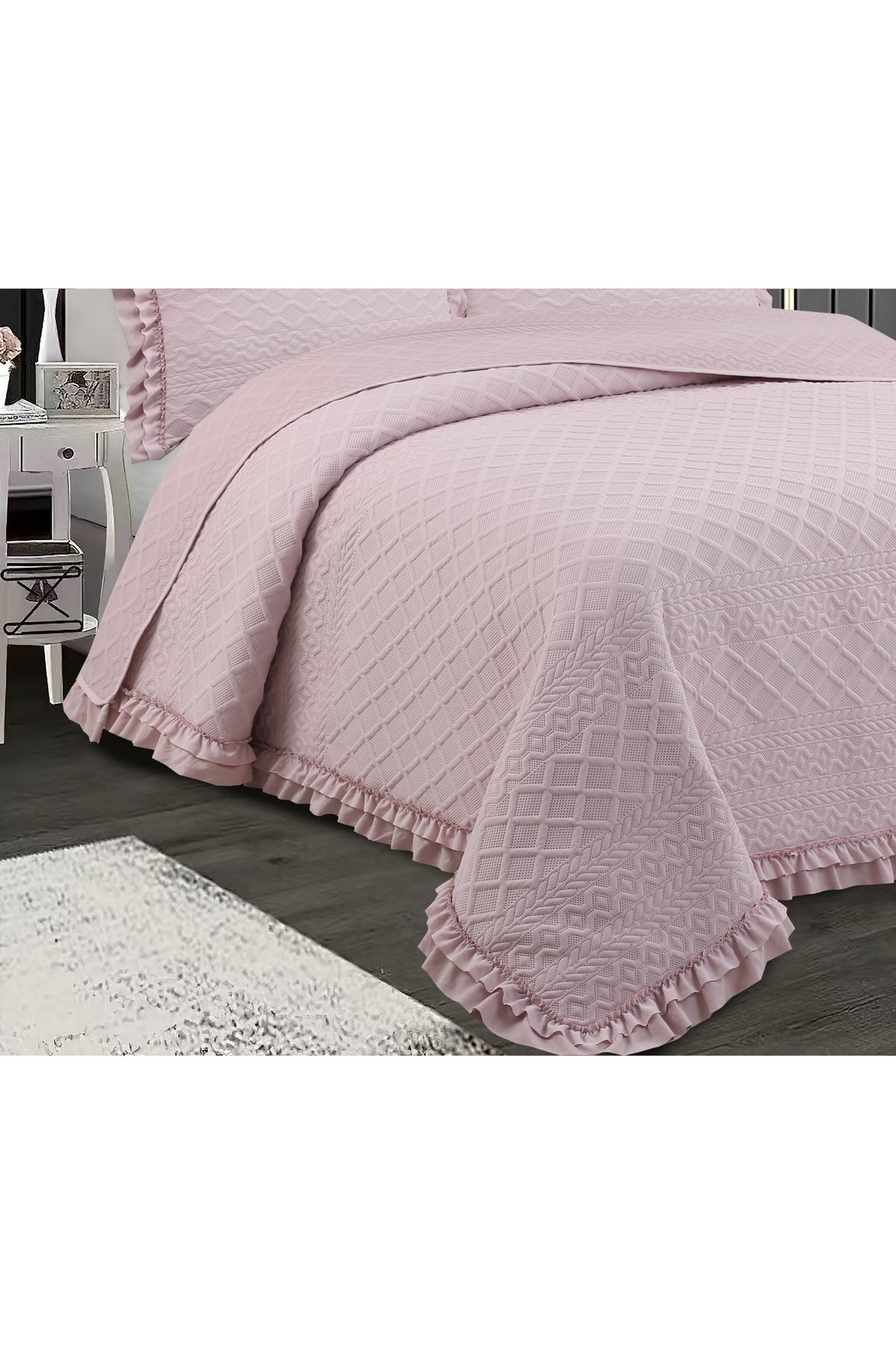 Sivalde-Hazel Washed Frilly Double Powder Bedspread Set 3