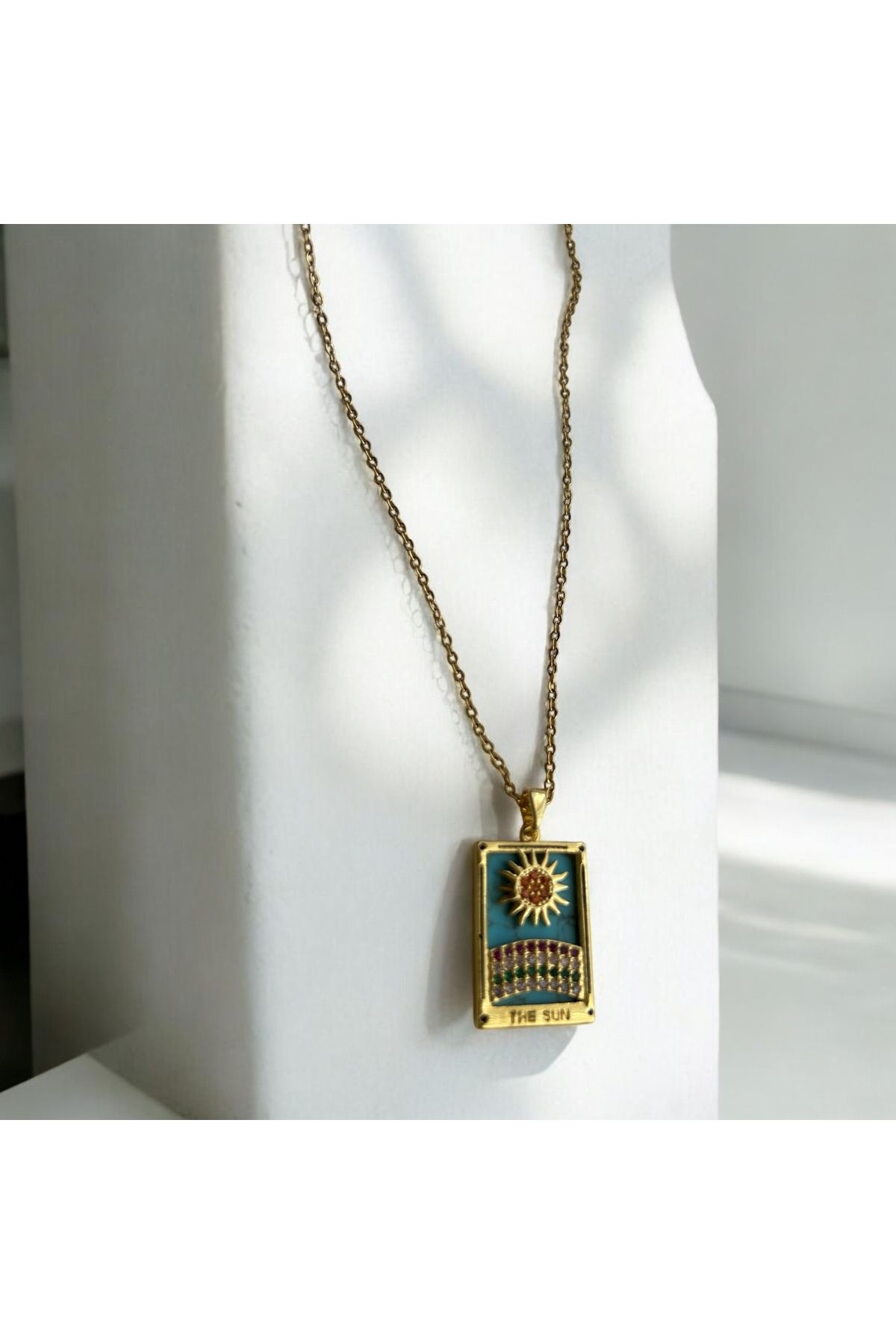 Mimosa Çelik Tarot Kartlı Çift Kullanımlı Mavi Renk Kolye