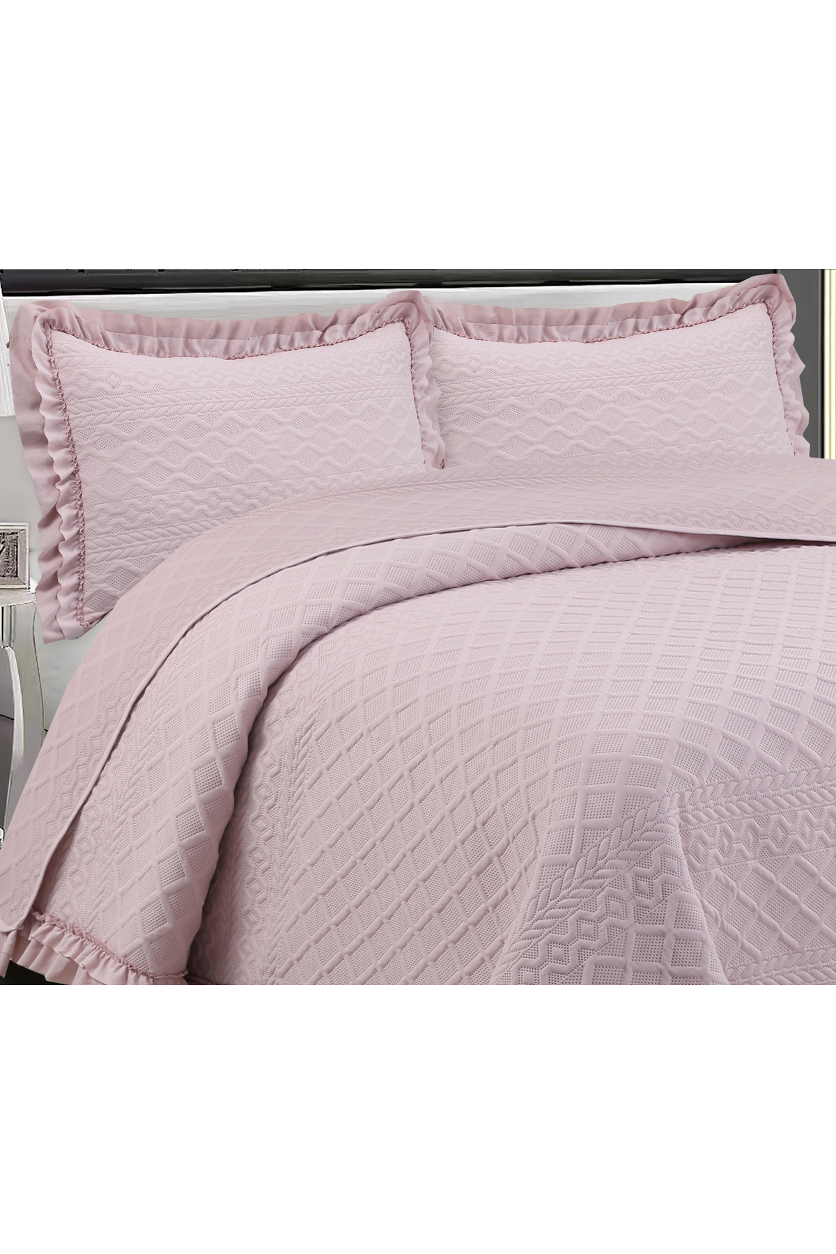 Sivalde-Hazel Washed Frilly Double Powder Bedspread Set 2