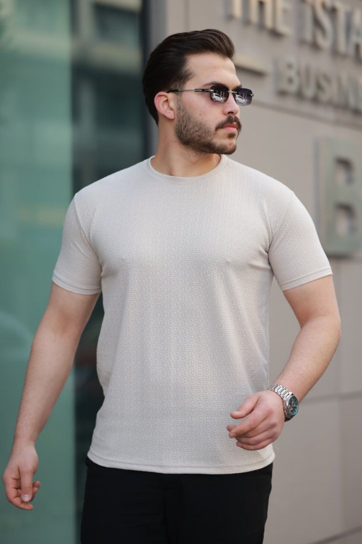 ARUZ MODA Erkek Kısa Kollu Zigzag Desenli T-shirt