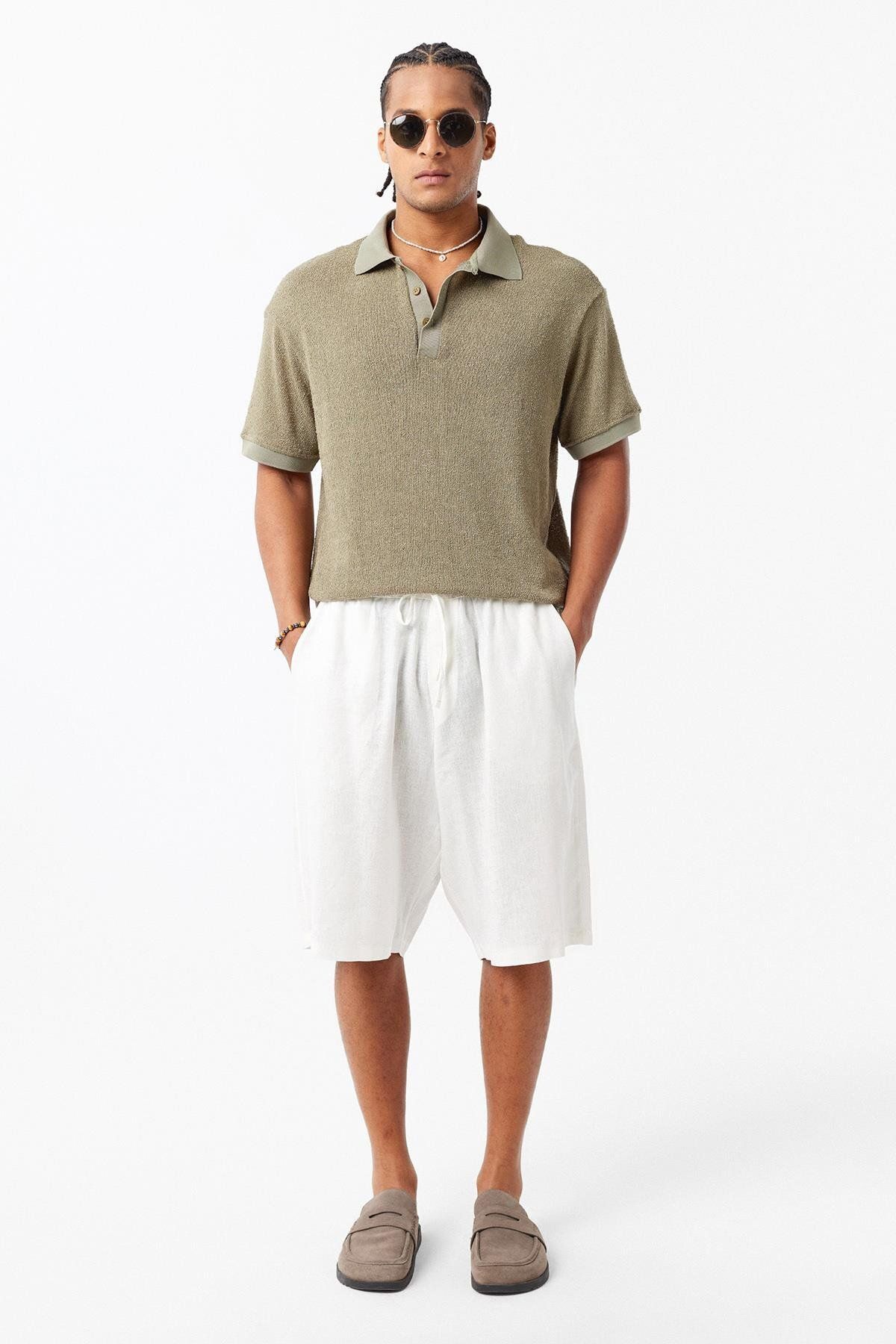 VAMOSCLO Polo Yaka Oversize Tişört Haki