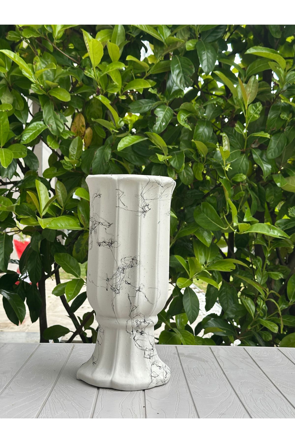 LAVİTTA mermer desenli bitki saksı modern 37 cm yükseklik , 16 cm çap (1 adet )