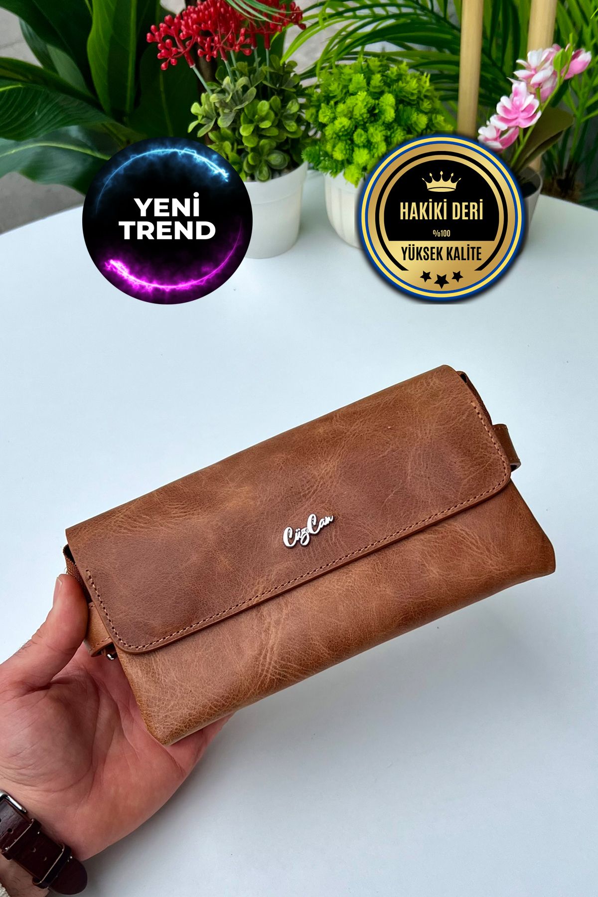 CüzCan BOSS Antik Taba Hakiki Deri Mıknatıslı Erkek El Çantası