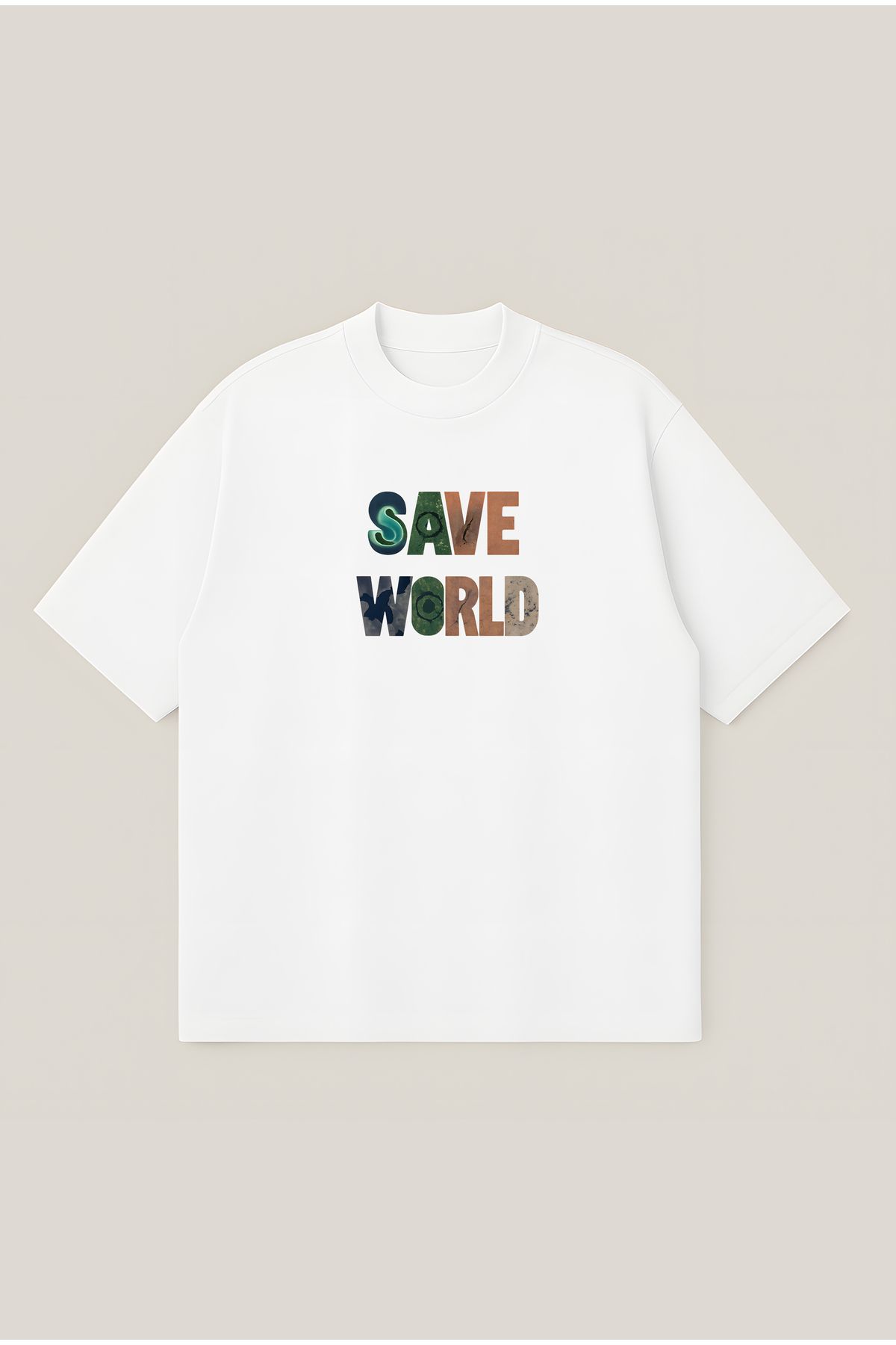 Moon Dancer Save World Unisex Oversize Baskılı Boxy Fit Kalın Kumaşlı T-shirt