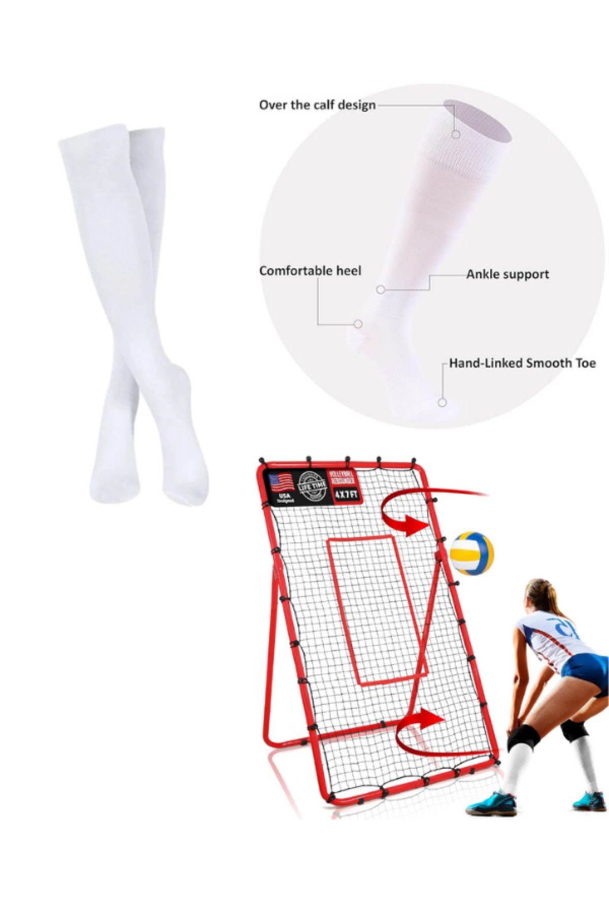 Bellanora Extra Performance Penye Voleybol Çorabı - Uzun Konçlu - Beyaz -Premium Terletmez&Kaydırmaz -S-501
