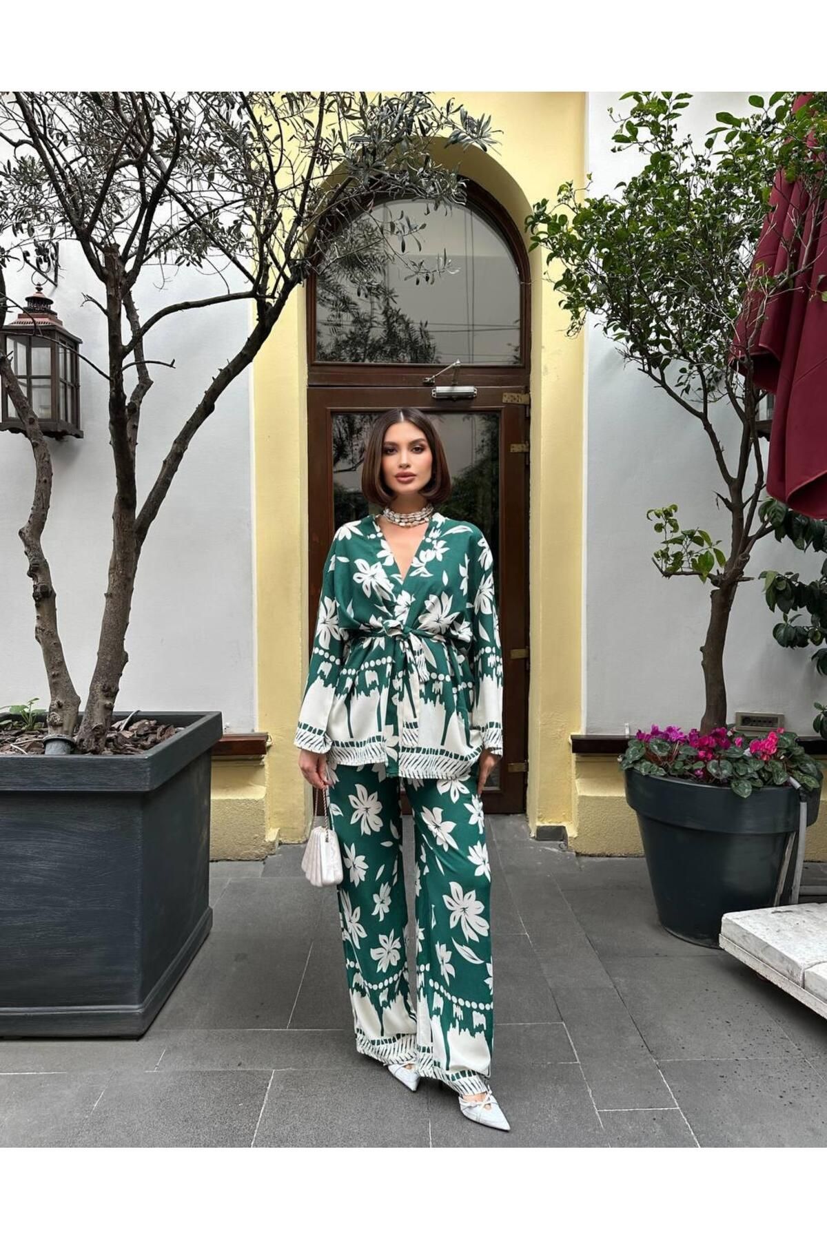 mfbcollection Fransız Desen Kimono Pantolon Viskon Yazlık Takım