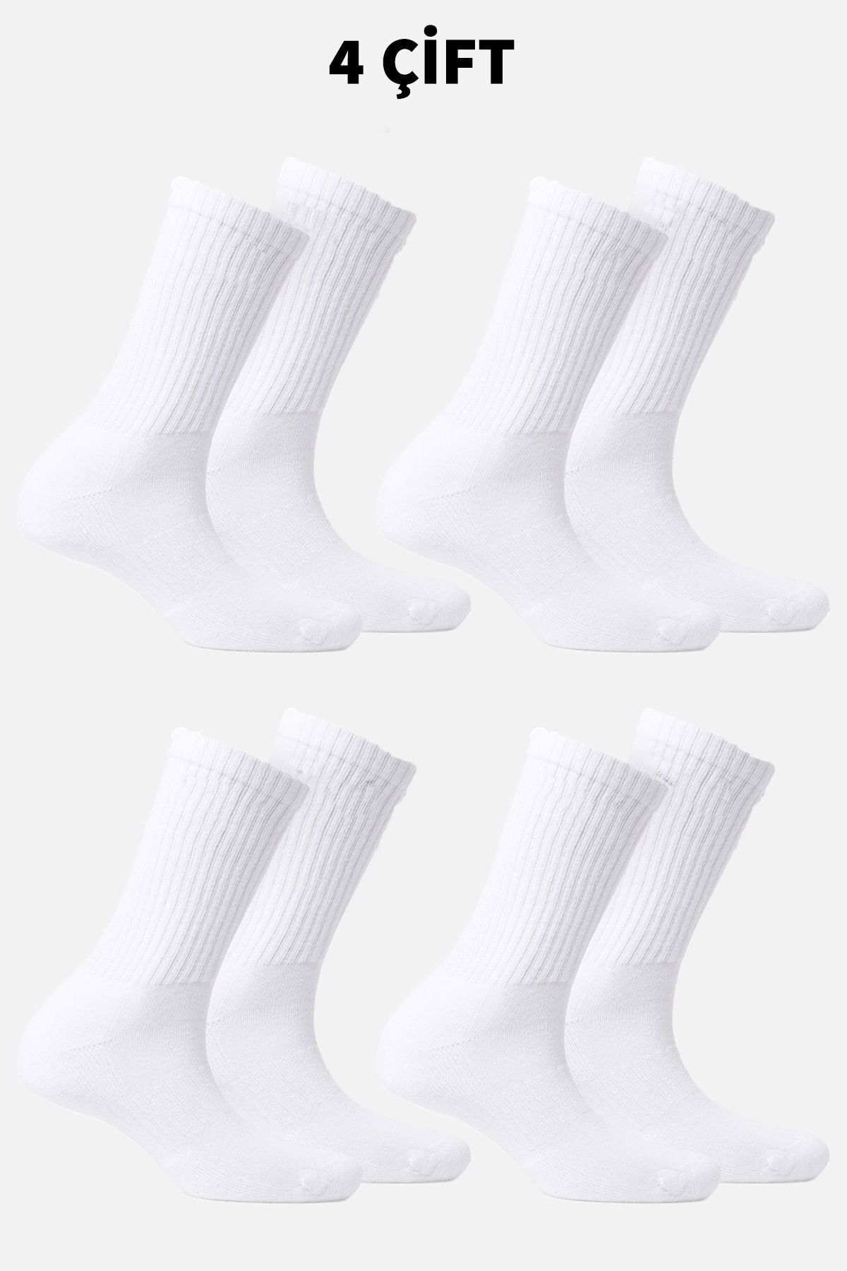 Bellanora 4'lü Unisex Beyaz Antrenman Spor Tenis Futbol Basketbol Koşu Uzun Çorap Seti