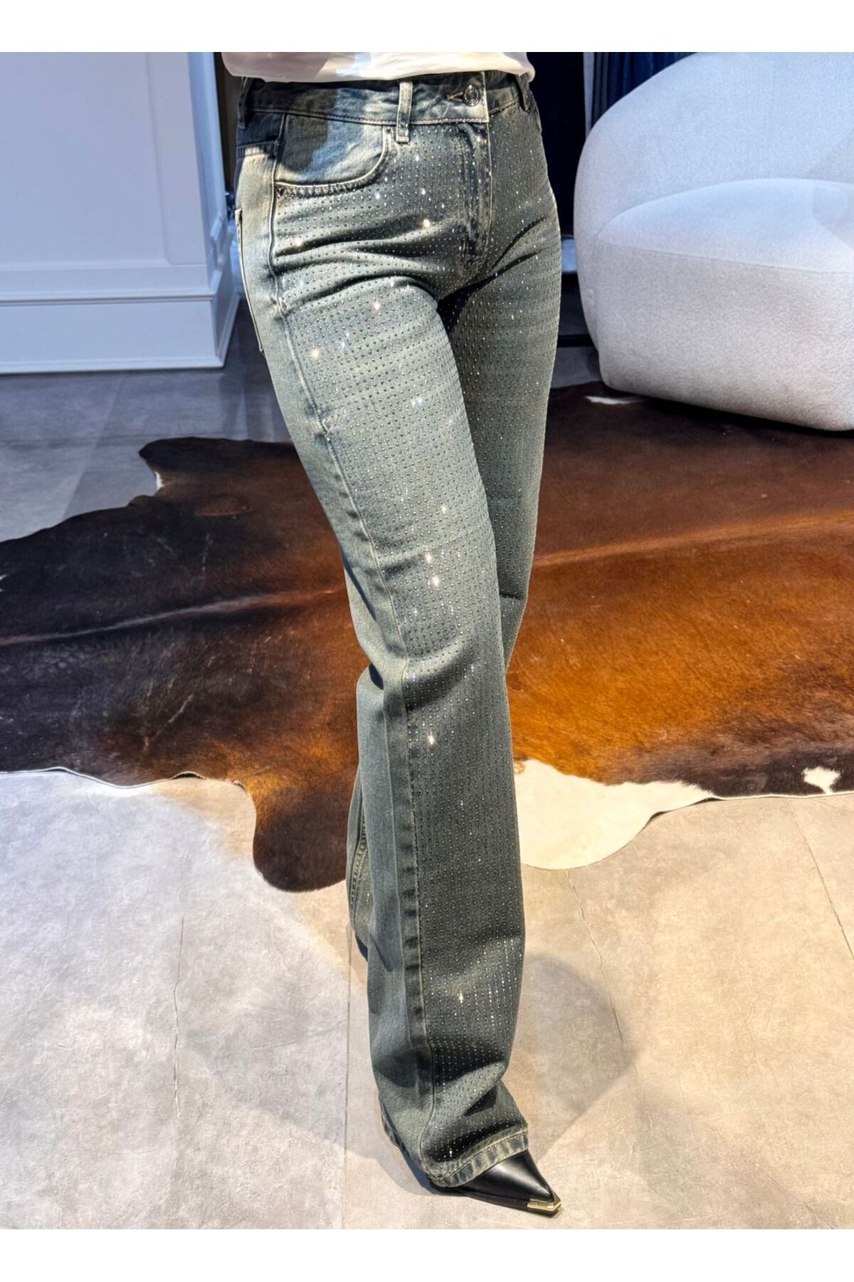 BÜŞRA PERKER Green Tint Taşlı Jean