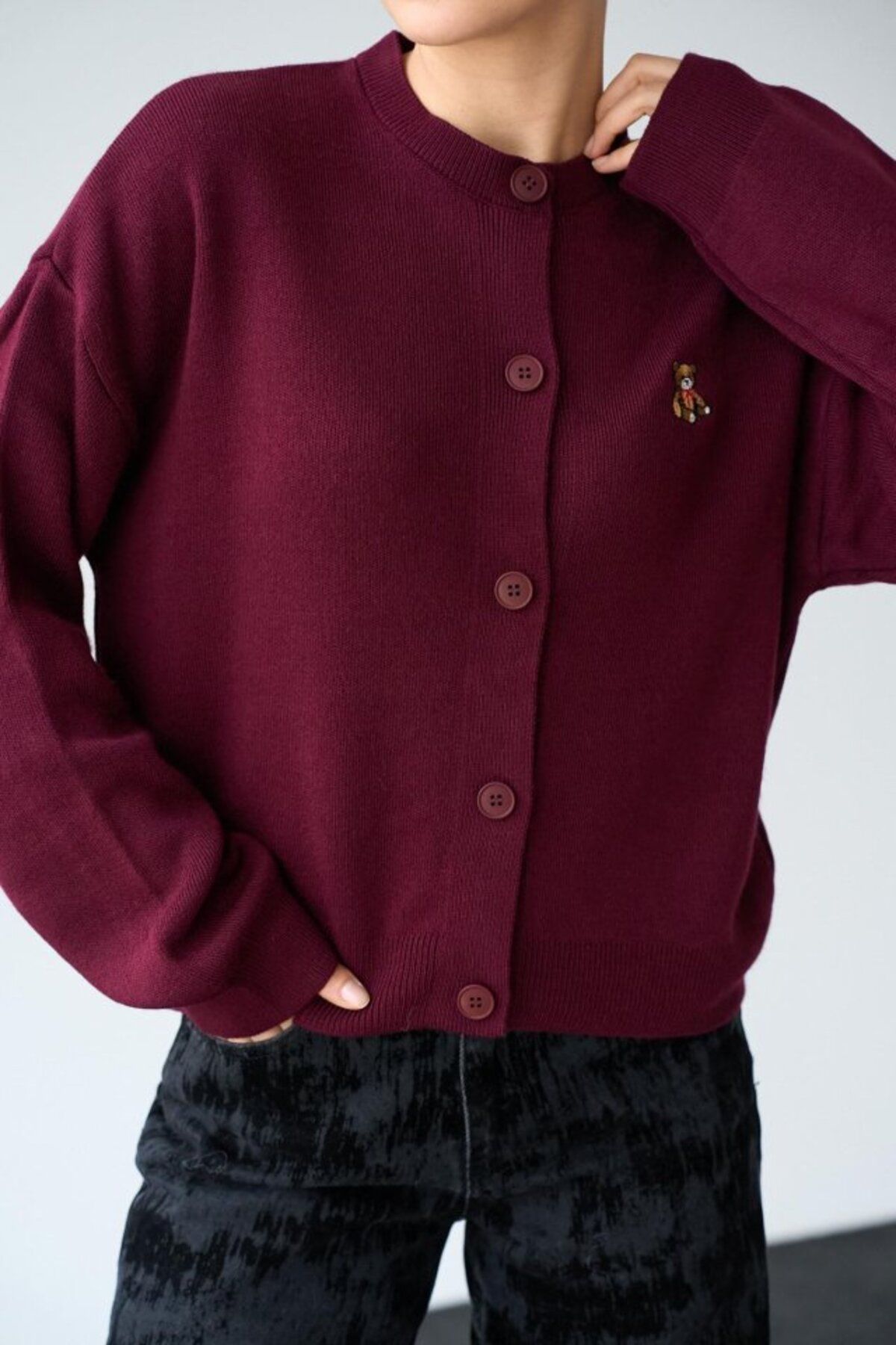 ARUZ MODA Ayıcıklı Hırka - Bordo