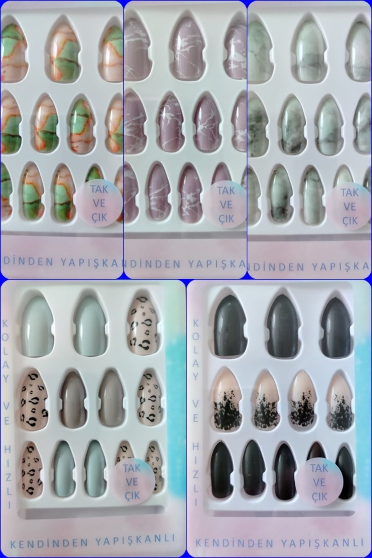 nasilolmaz Takma Tırnak 5 Paket Kendinden Yapışkanlı KAsu793 - KAsu794 - KAsu795 - KAsu796 - KAsu792