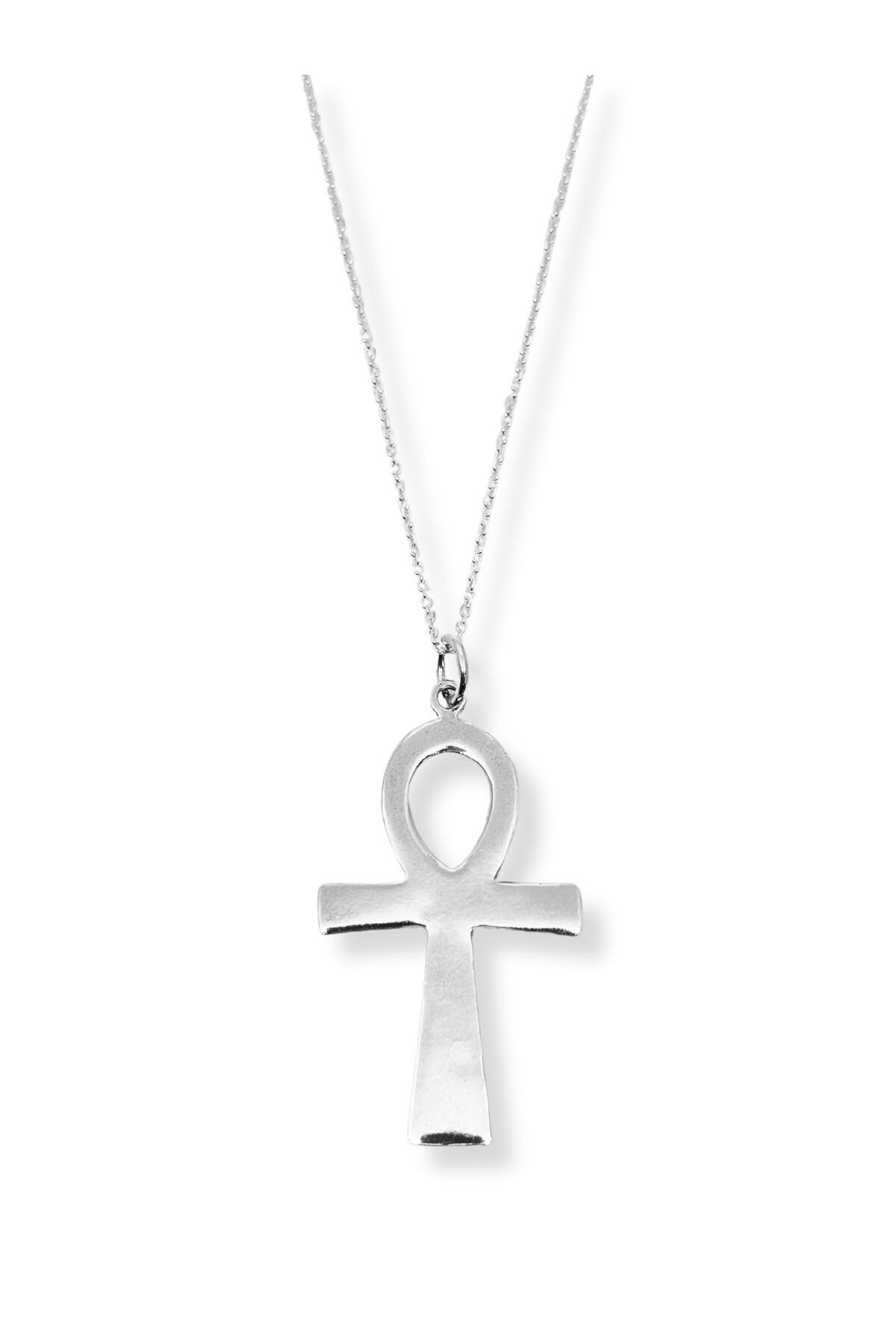 oya silver Büyük Düz Ankh Sonsuz Yaşam Anahtarı Gümüş Kolye 2.8x5cm