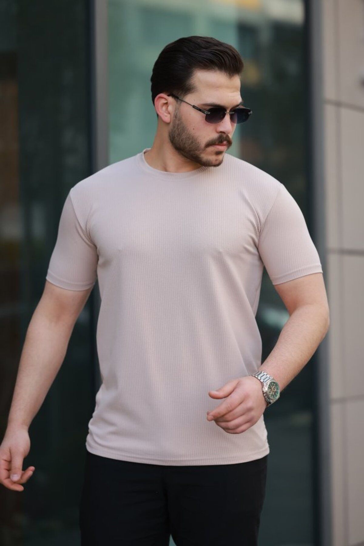 ARUZ MODA Erkek Kısa Kollu çizgi Kabartma Detaylı T-shirt
