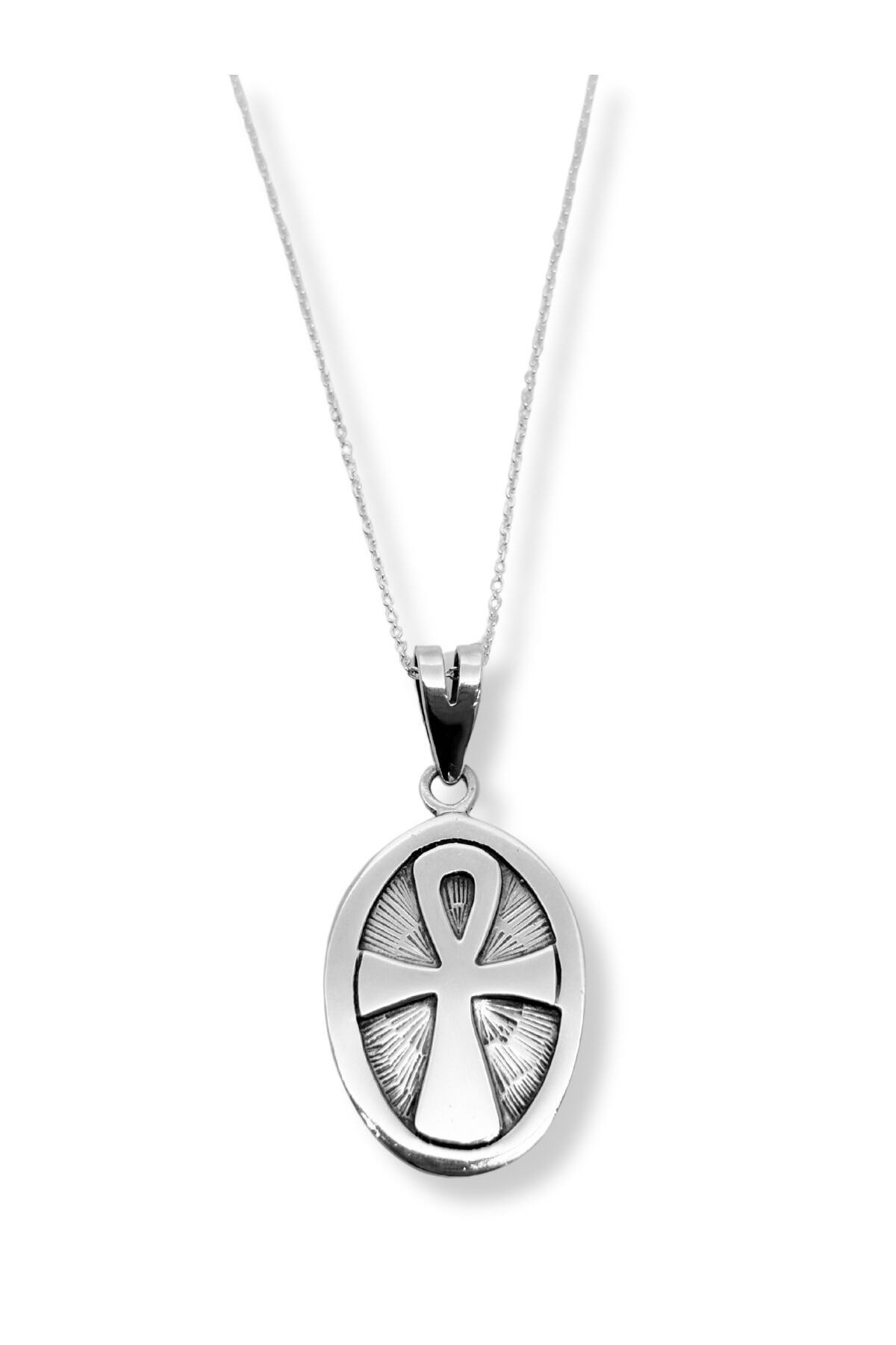 oya silver Ankh Sonsuz Yaşam Sembolü Madalyon Gümüş Kolye 2.5x4.8 cm